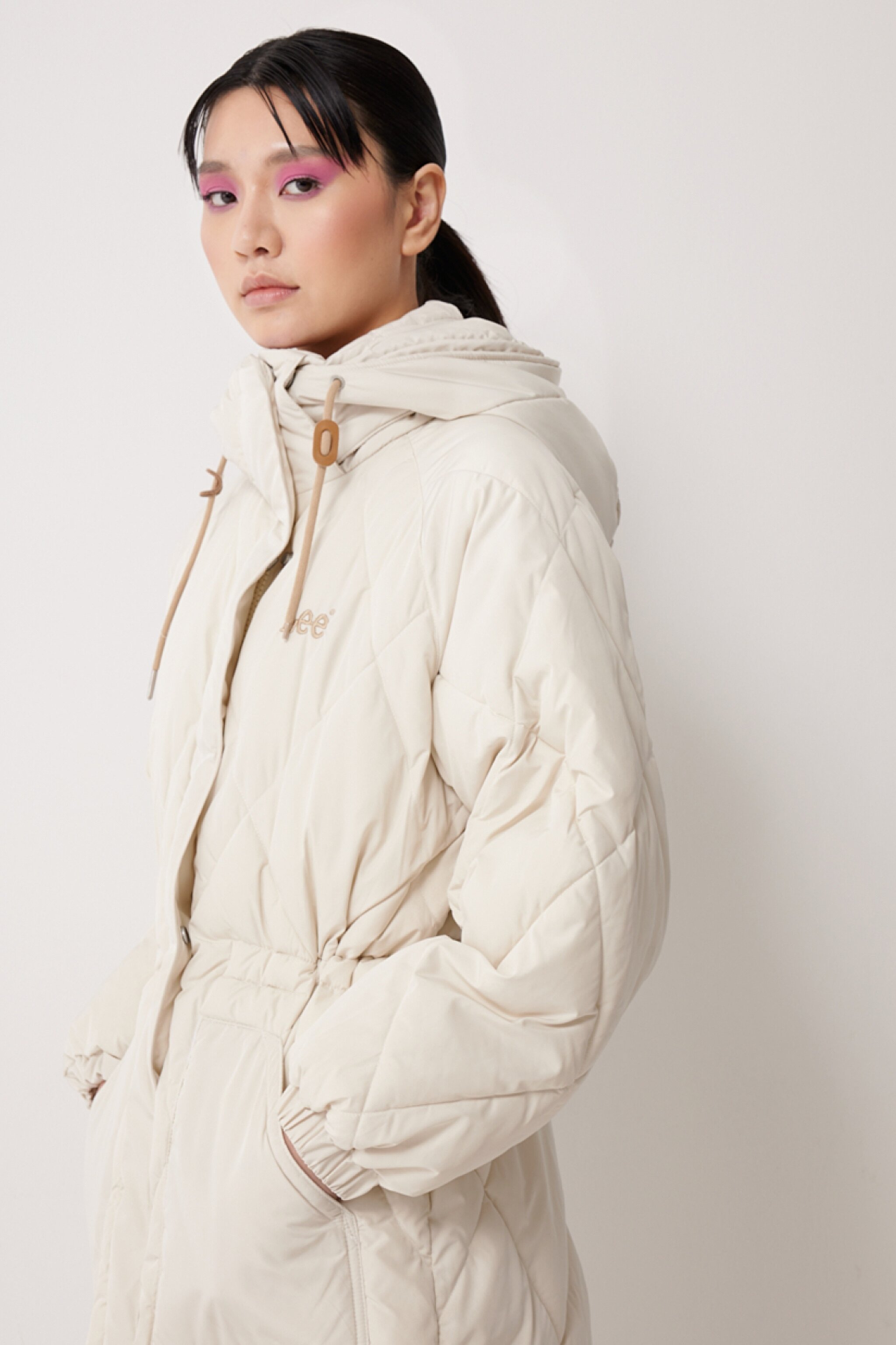 Regular Fit Normal Kesim Kapüşonlu Uzun Şişme Mont - Ecru-L55KEVDN (görsel 5)