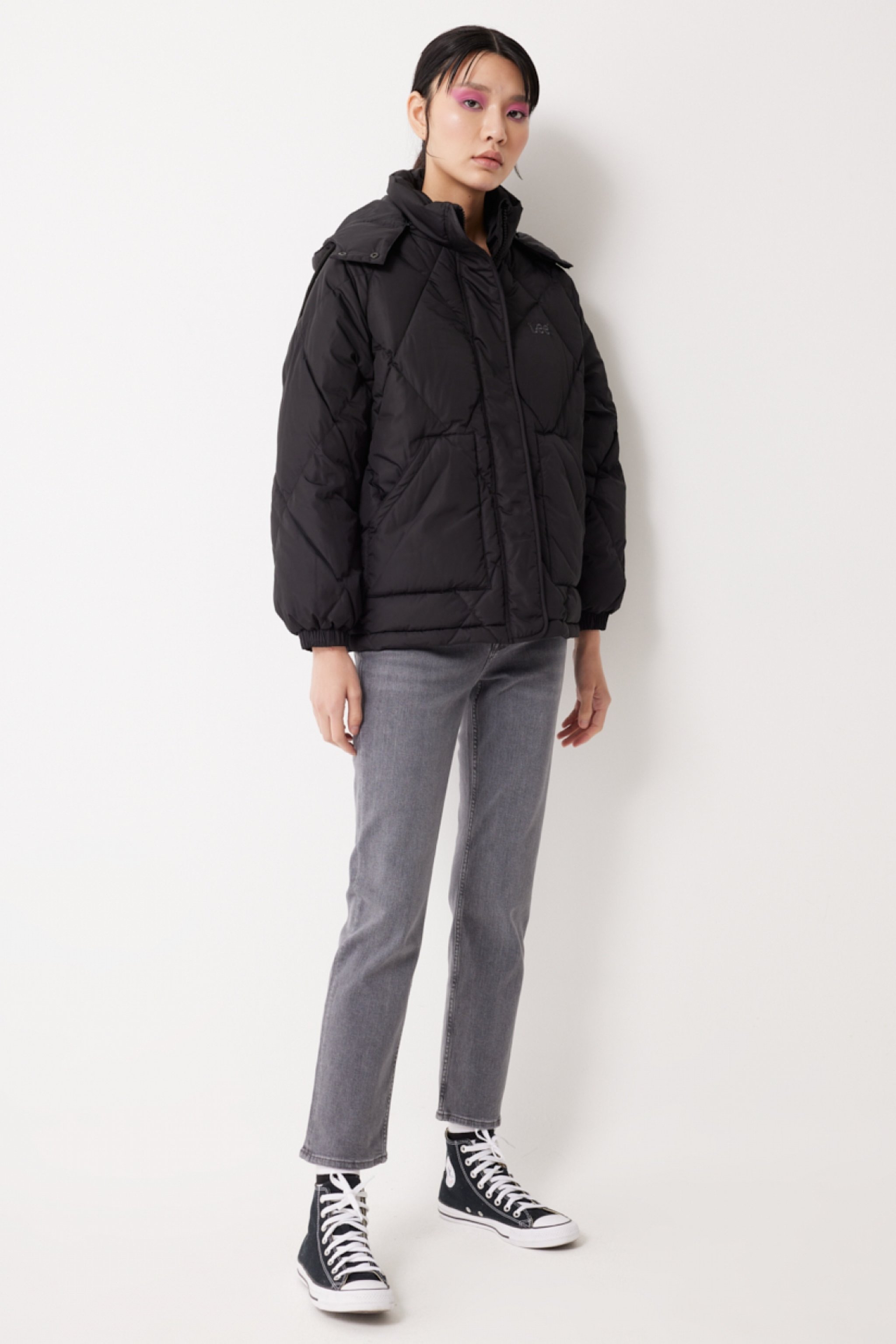 Regular Fit Normal Kesim Kapüşonlu Şişme Mont - Charcoal-L55LEV30 (görsel 4)