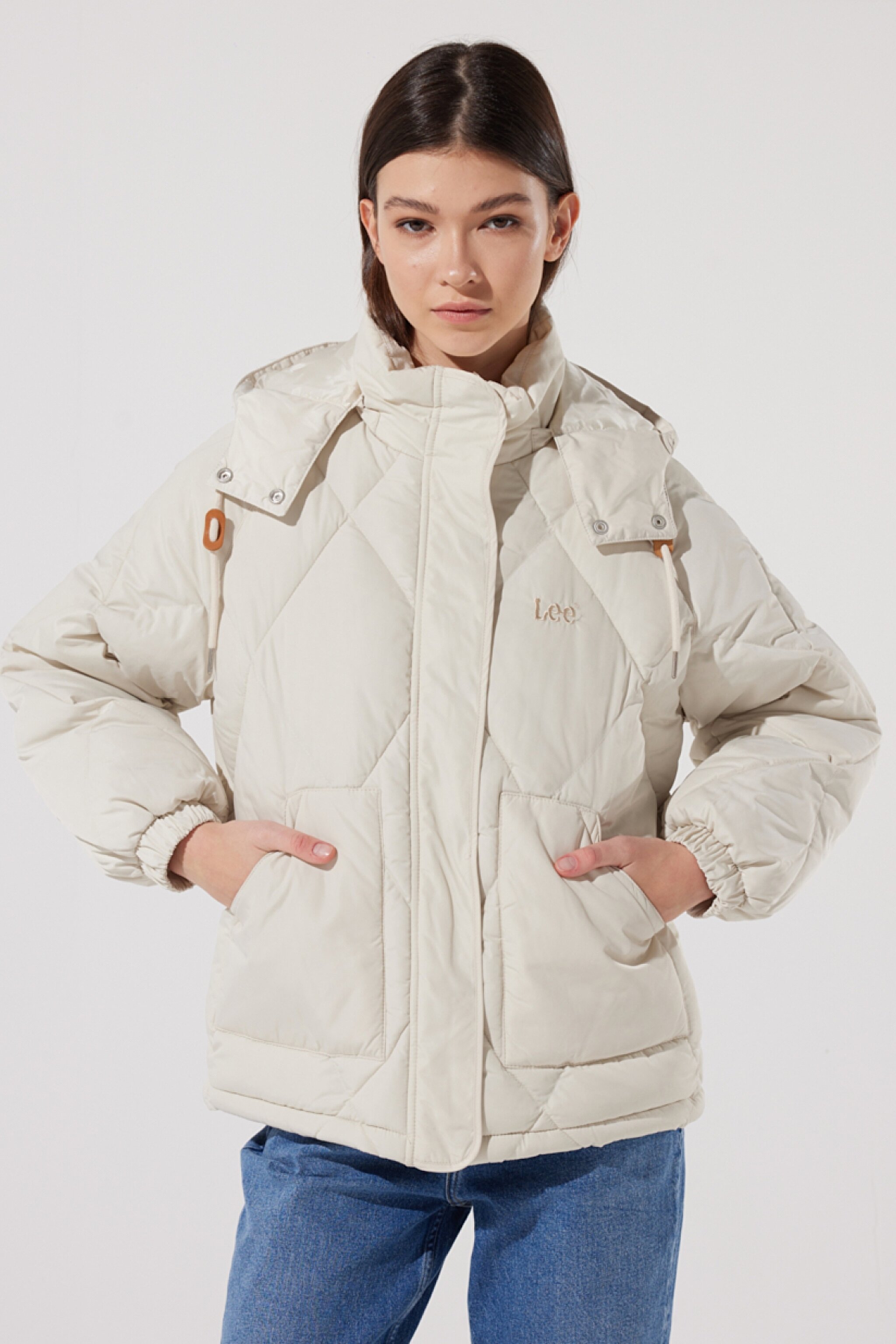 Regular Fit Normal Kesim Kapüşonlu Şişme Mont - Ecru-L55LEVDN