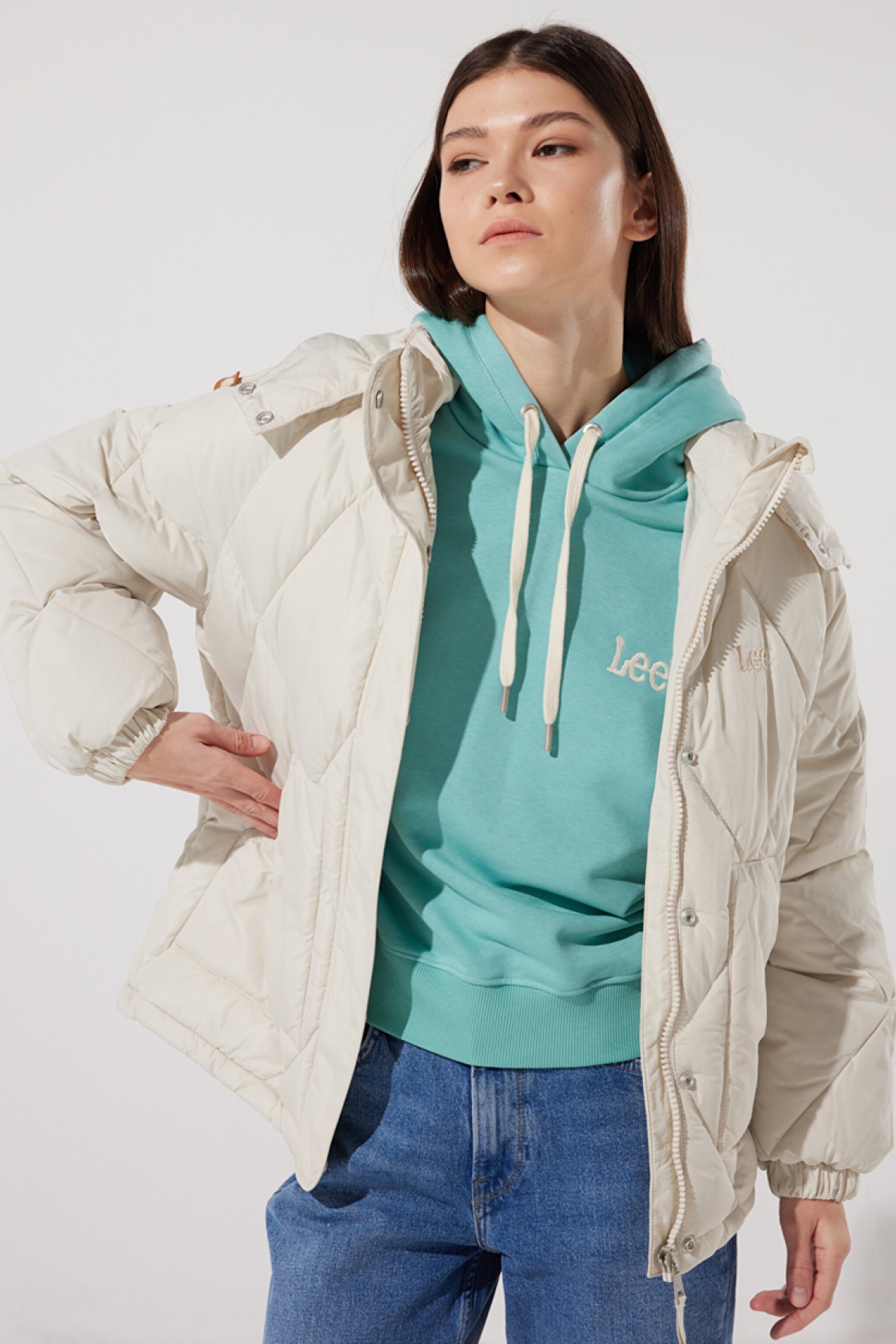 Regular Fit Normal Kesim Kapüşonlu Şişme Mont - Ecru-L55LEVDN (görsel 3)