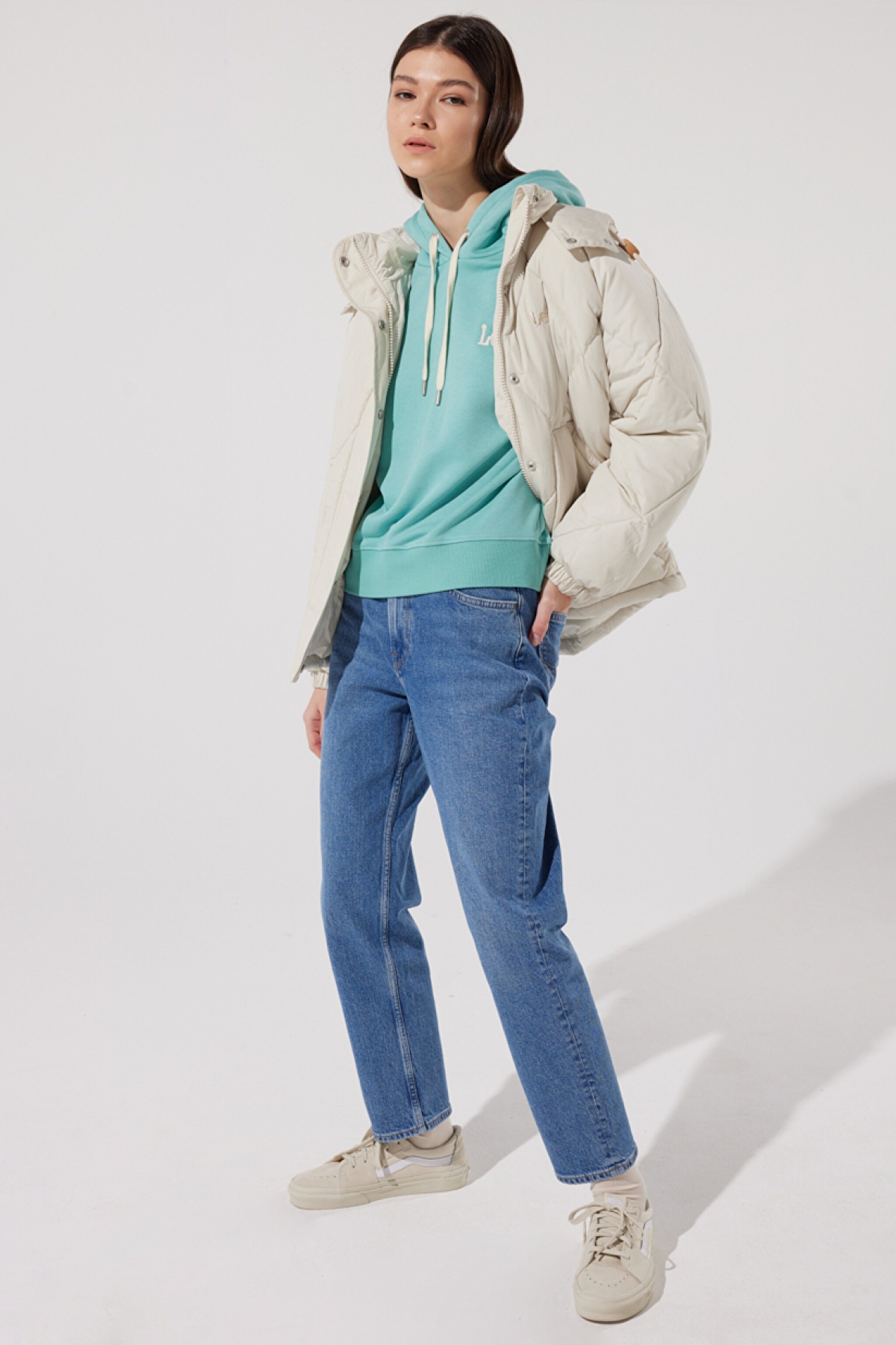Regular Fit Normal Kesim Kapüşonlu Şişme Mont - Ecru-L55LEVDN (görsel 7)