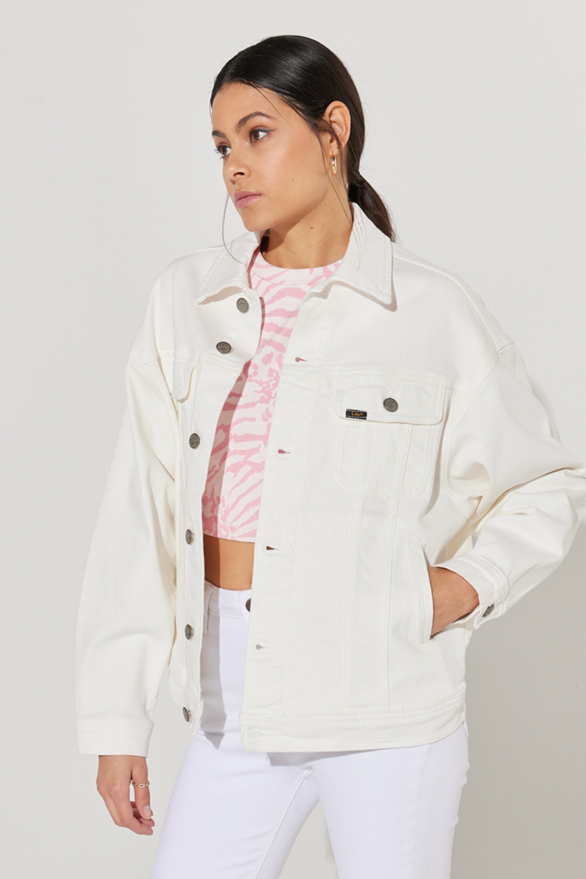 Trucker Regular Fit Normal Kesim Beyaz Esnek Jean Kot Ceket - Marble White-L56PGVA60 (görsel 3)