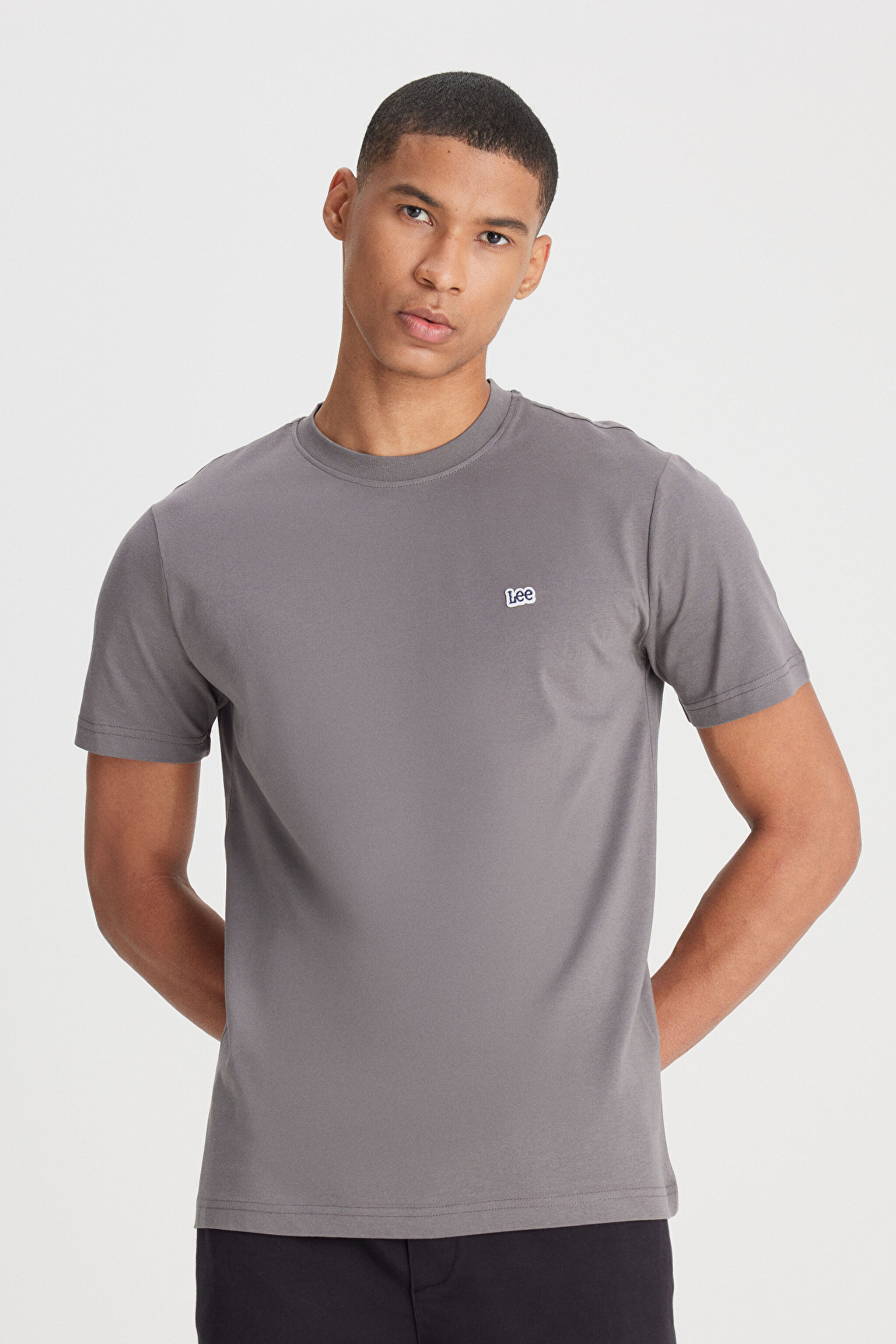 Regular Fit Normal Kesim Bisiklet Yaka %100 Pamuk Antrasit Tişört - Anthracite-L60UFQ003 (görsel 3)