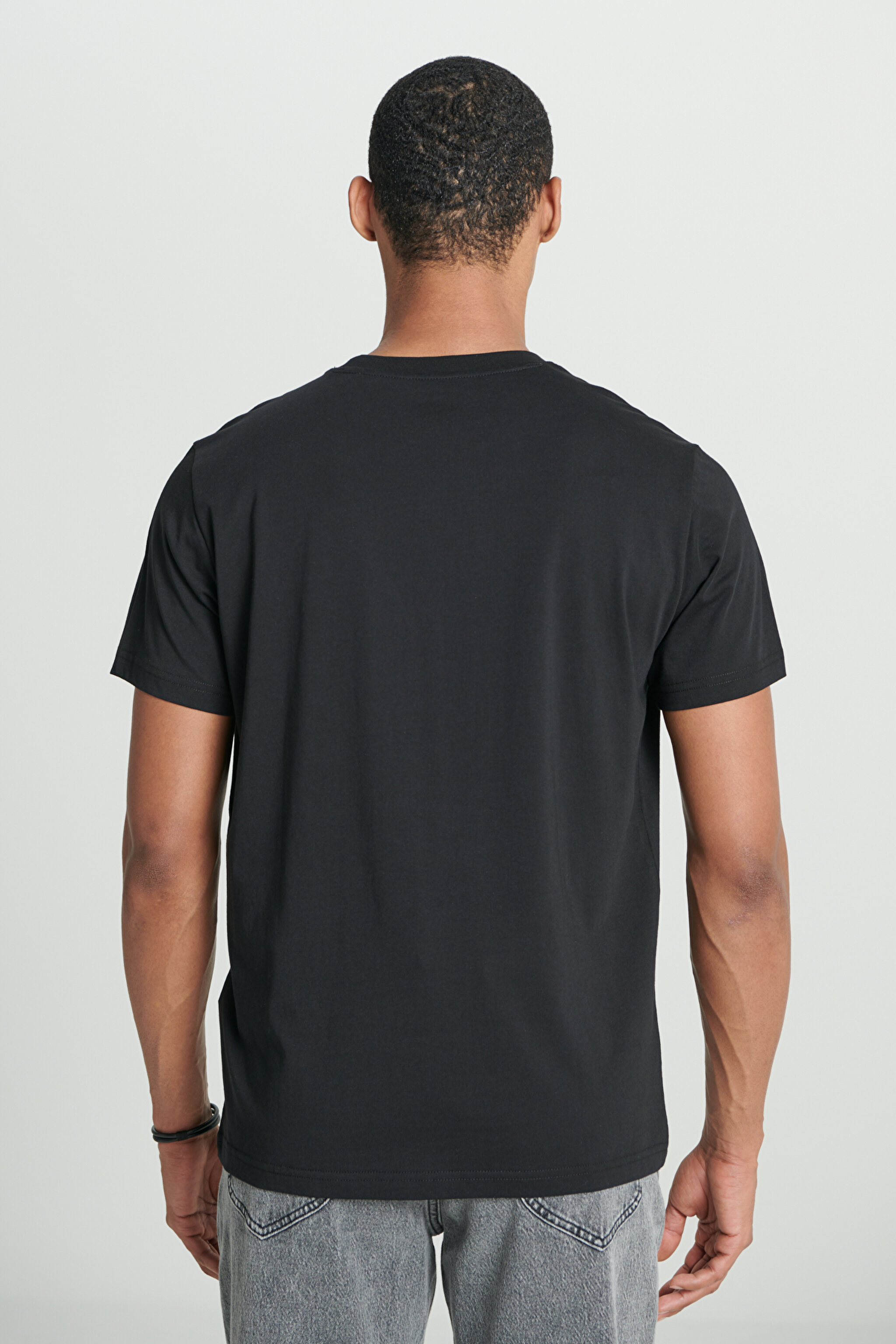 Regular Fit Rahat Kesim %100 Pamuk Logolu Tişört - Black-L60UFQ01 (görsel 6)