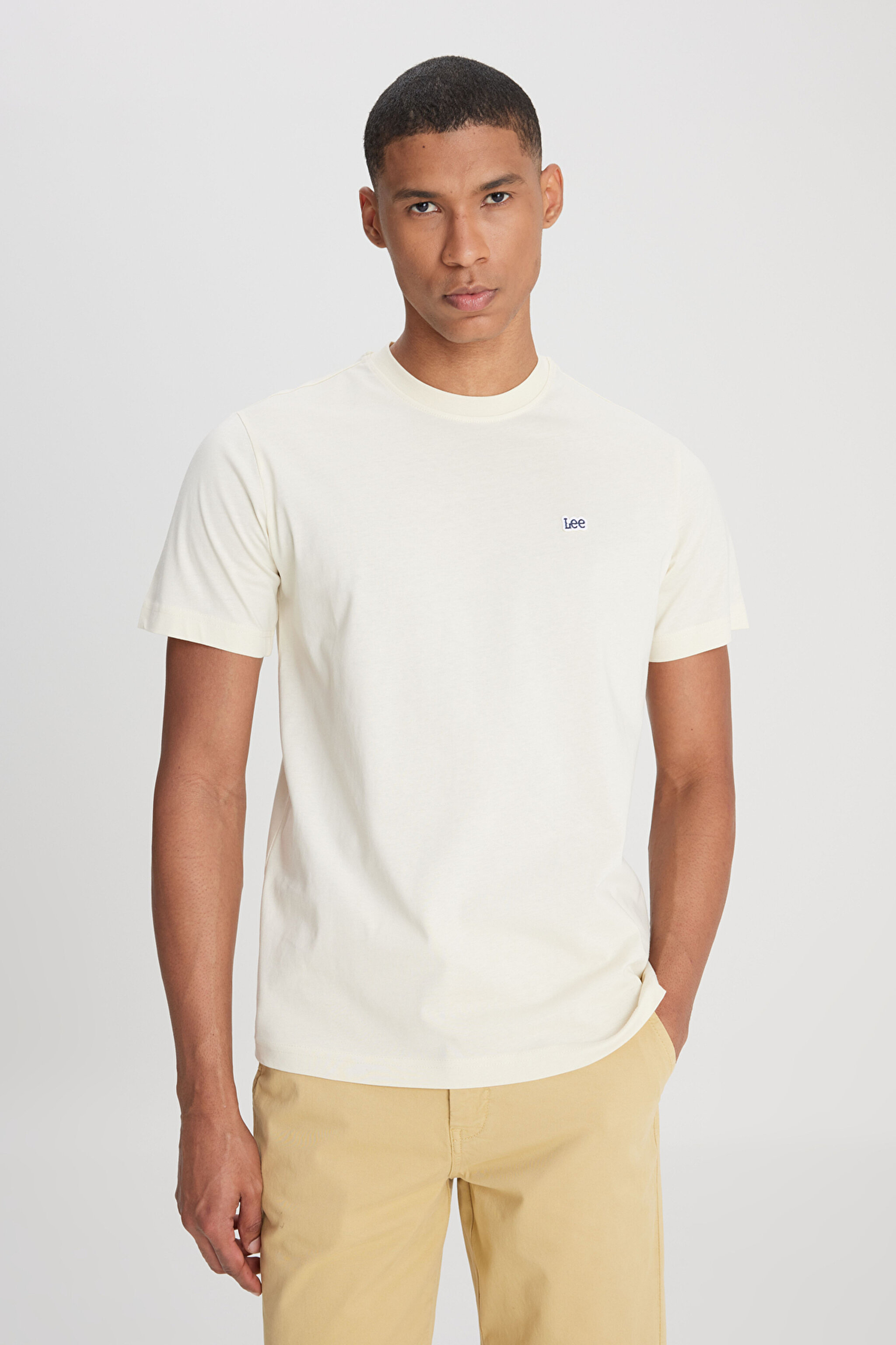 Regular Fit Rahat Kesim %100 Pamuk Bisiklet Yaka Logolu Crew Neck Tişört - Off White-L60UFQ102