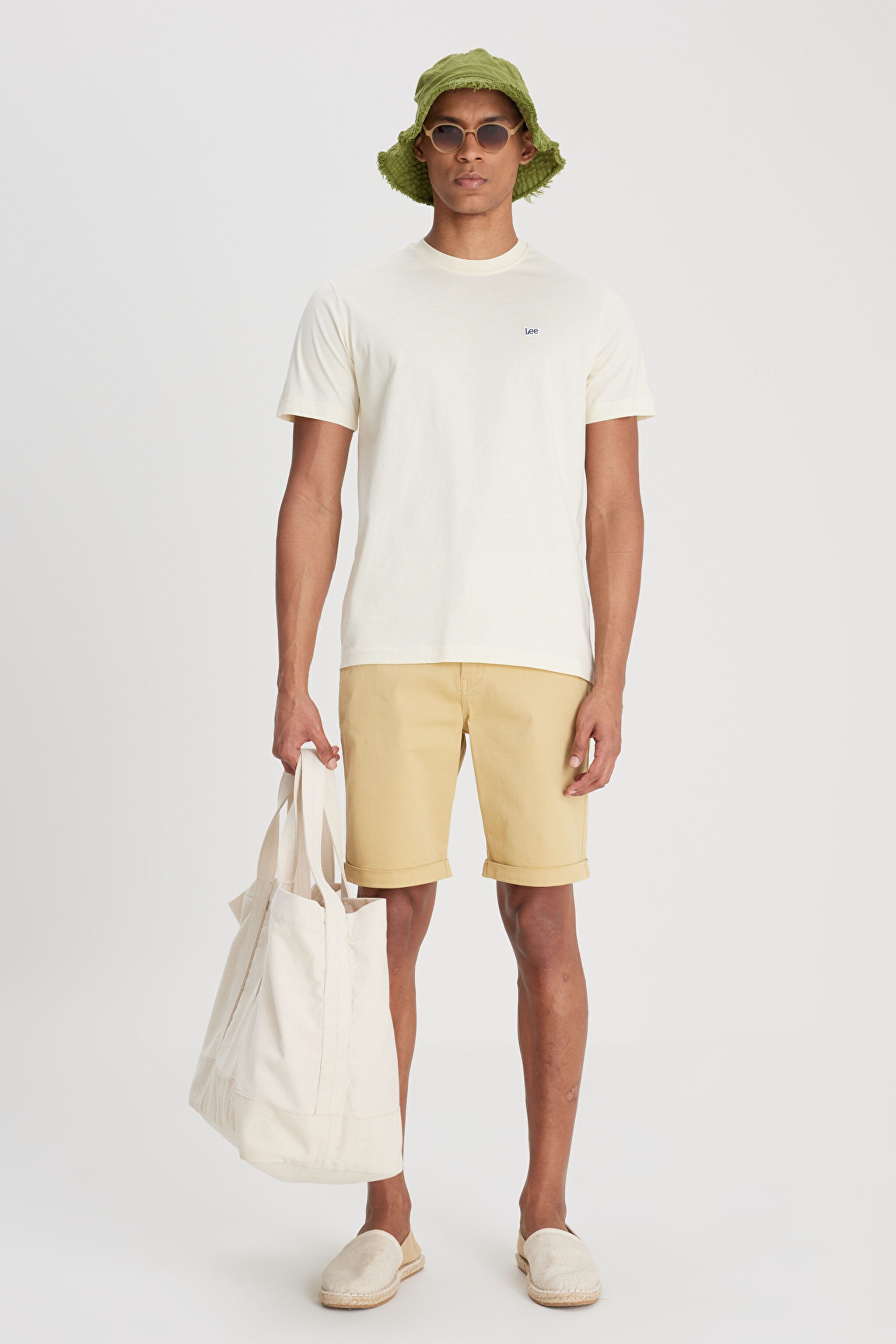 Regular Fit Rahat Kesim %100 Pamuk Bisiklet Yaka Logolu Crew Neck Tişört - Off White-L60UFQ102 (görsel 4)