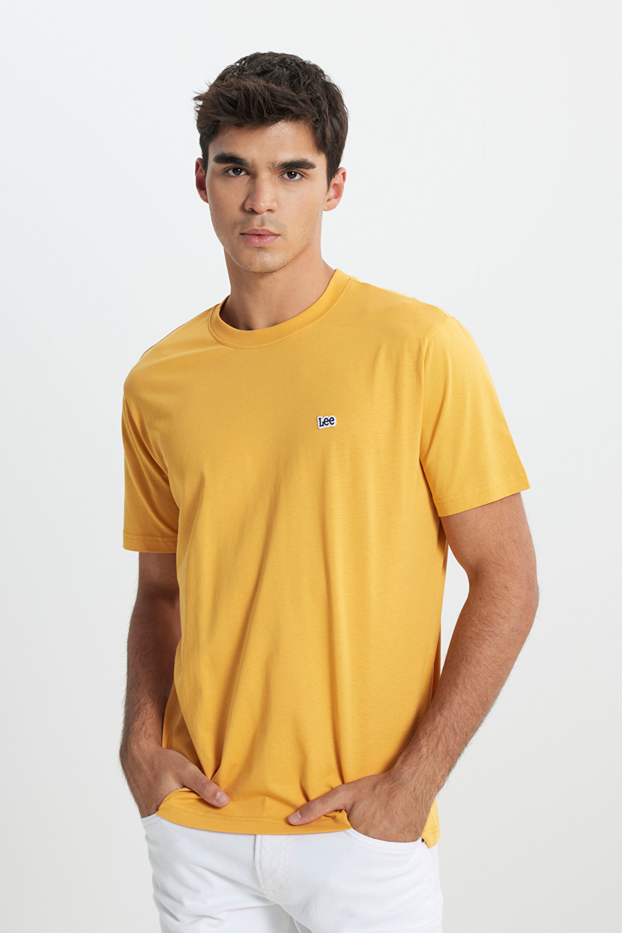 Regular Fit Rahat Kesim %100 Pamuk Bisiklet Yaka Logolu Crew Neck Tişört - Yellow-L60UFQ200 (görsel 2)