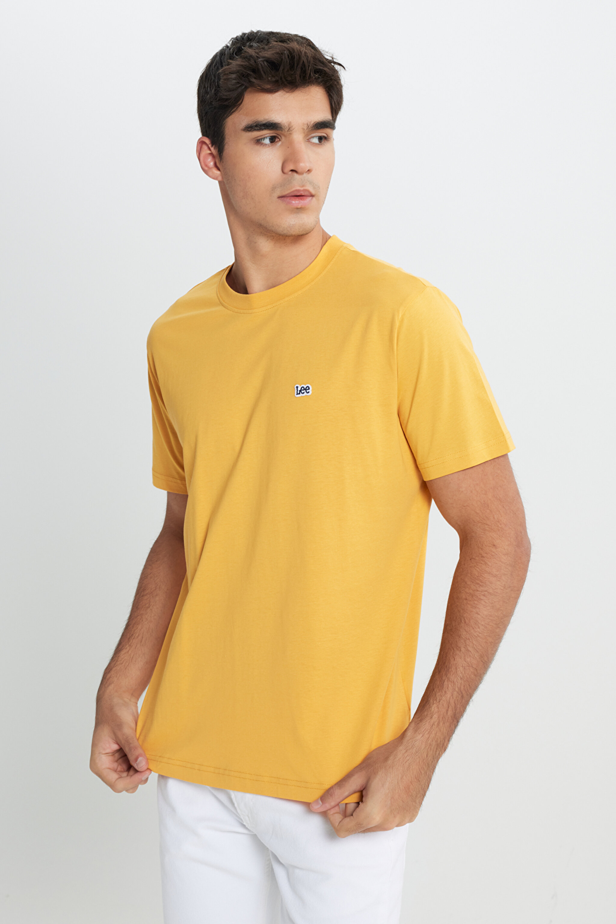 Regular Fit Rahat Kesim %100 Pamuk Bisiklet Yaka Logolu Crew Neck Tişört - Yellow-L60UFQ200 (görsel 3)