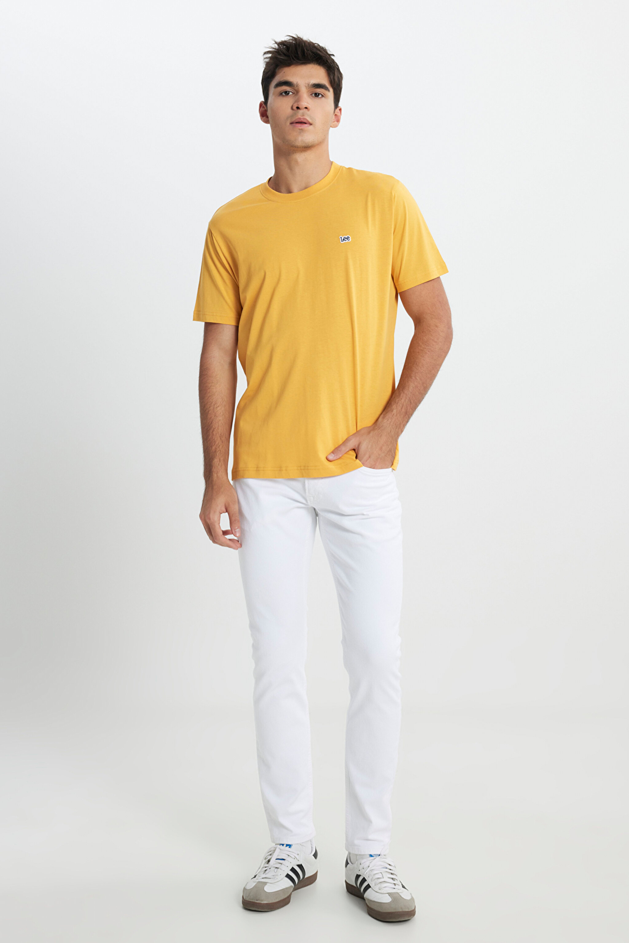 Regular Fit Rahat Kesim %100 Pamuk Bisiklet Yaka Logolu Crew Neck Tişört - Yellow-L60UFQ200 (görsel 4)