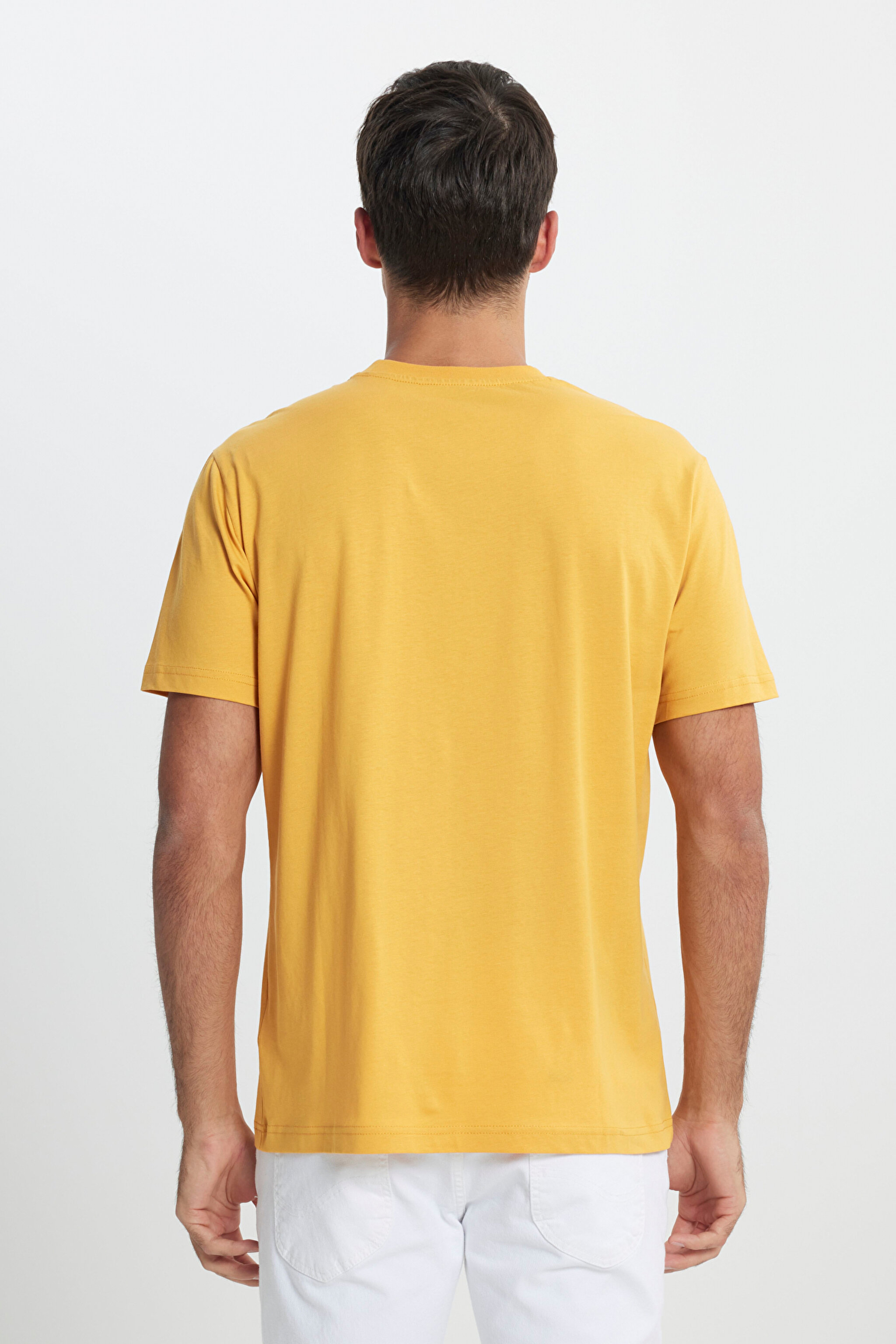 Regular Fit Rahat Kesim %100 Pamuk Bisiklet Yaka Logolu Crew Neck Tişört - Yellow-L60UFQ200 (görsel 6)