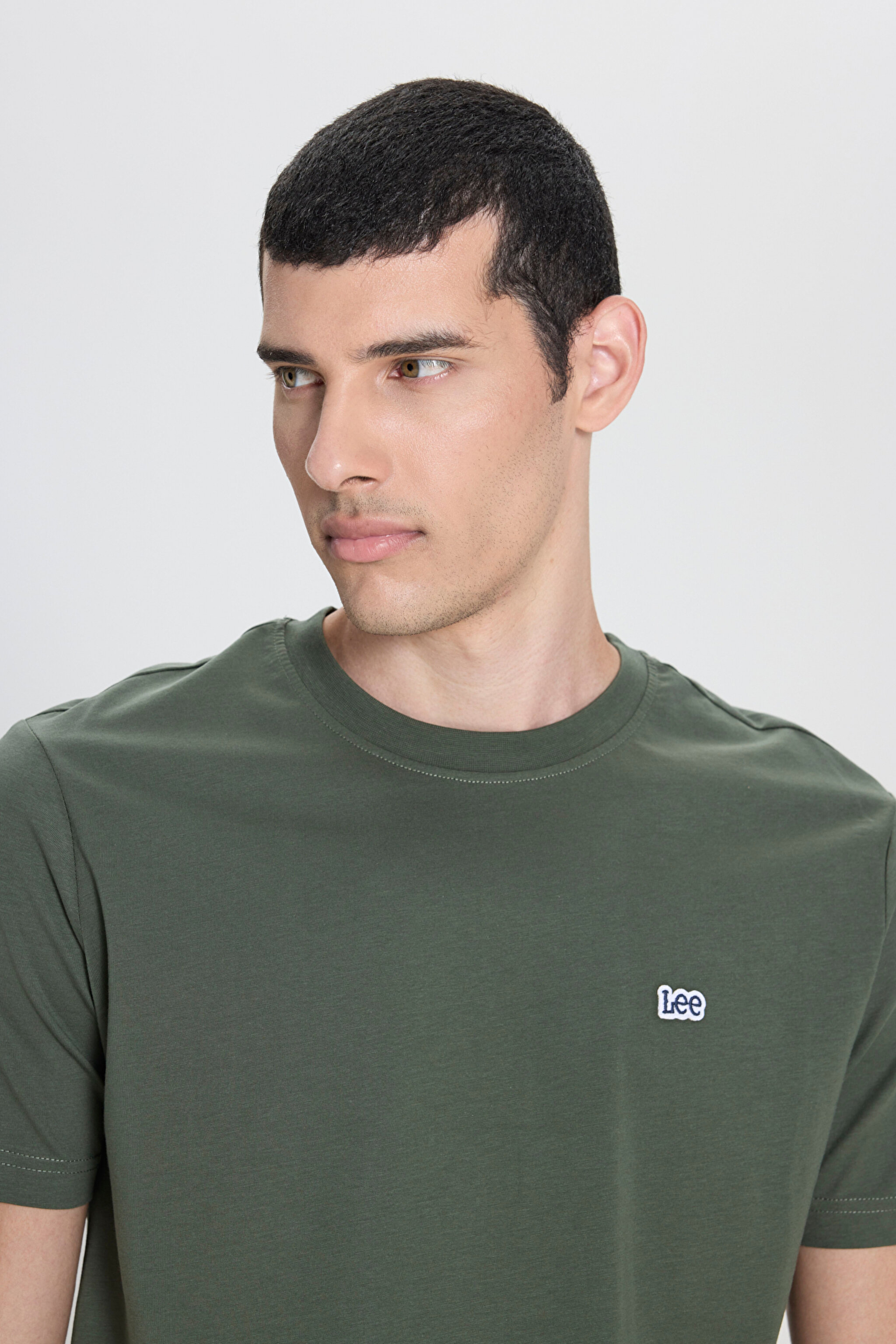 Regular Fit Rahat Kesim Bisiklet Yaka %100 Pamuk Yeşil Tişört - Olive-L60UFQ308 (görsel 4)
