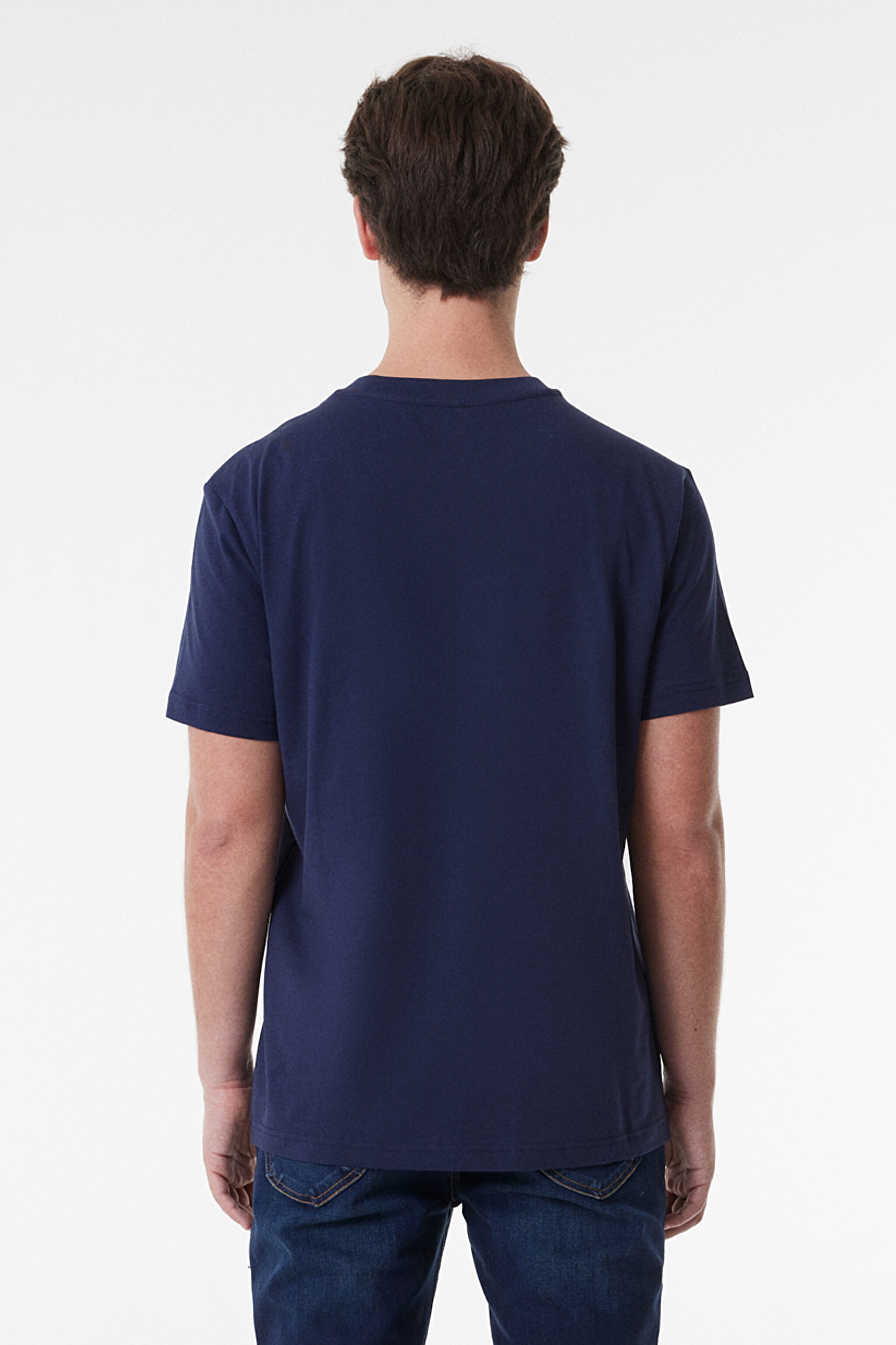 Regular Fit Normal Kesim Sıfır Yaka %100 Pamuk Tişört - Navy-L60UFQ35 (görsel 5)