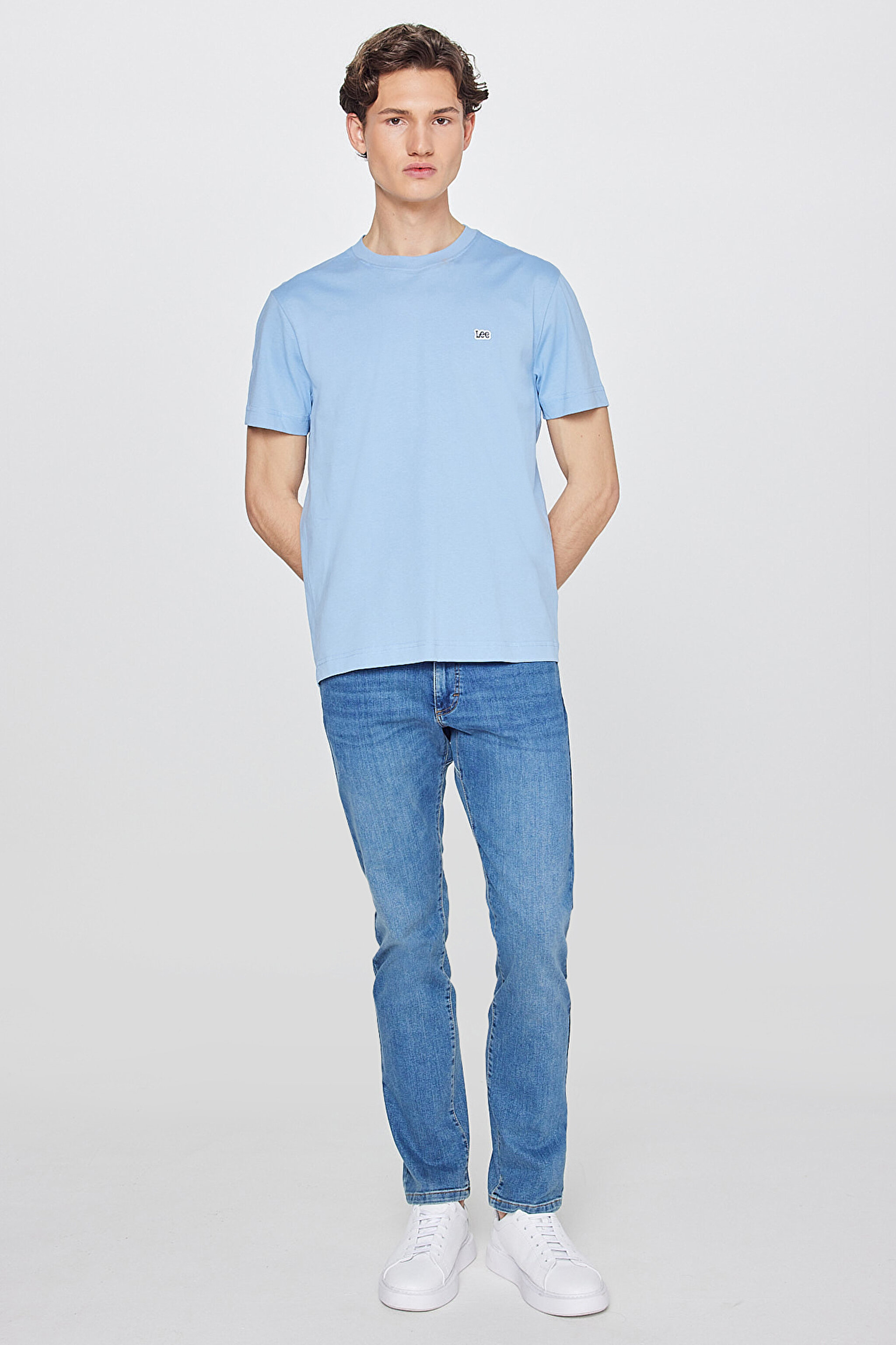 %100 Pamuk Regular Fit Normal Kesim Bisiklet Yaka Logo Detaylı Tişört - Blue-L60UFQ400 (görsel 3)