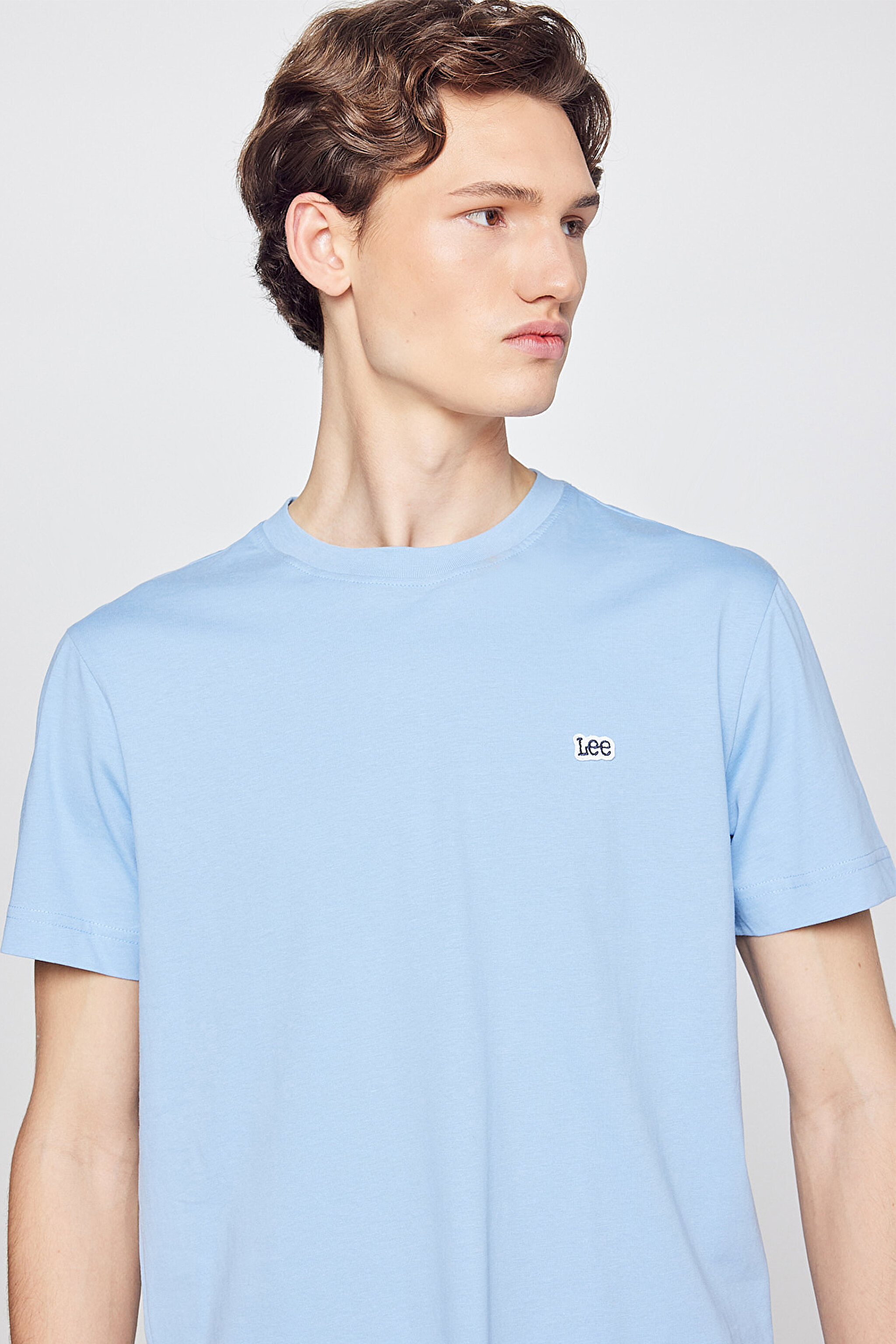%100 Pamuk Regular Fit Normal Kesim Bisiklet Yaka Logo Detaylı Tişört - Blue-L60UFQ400 (görsel 4)