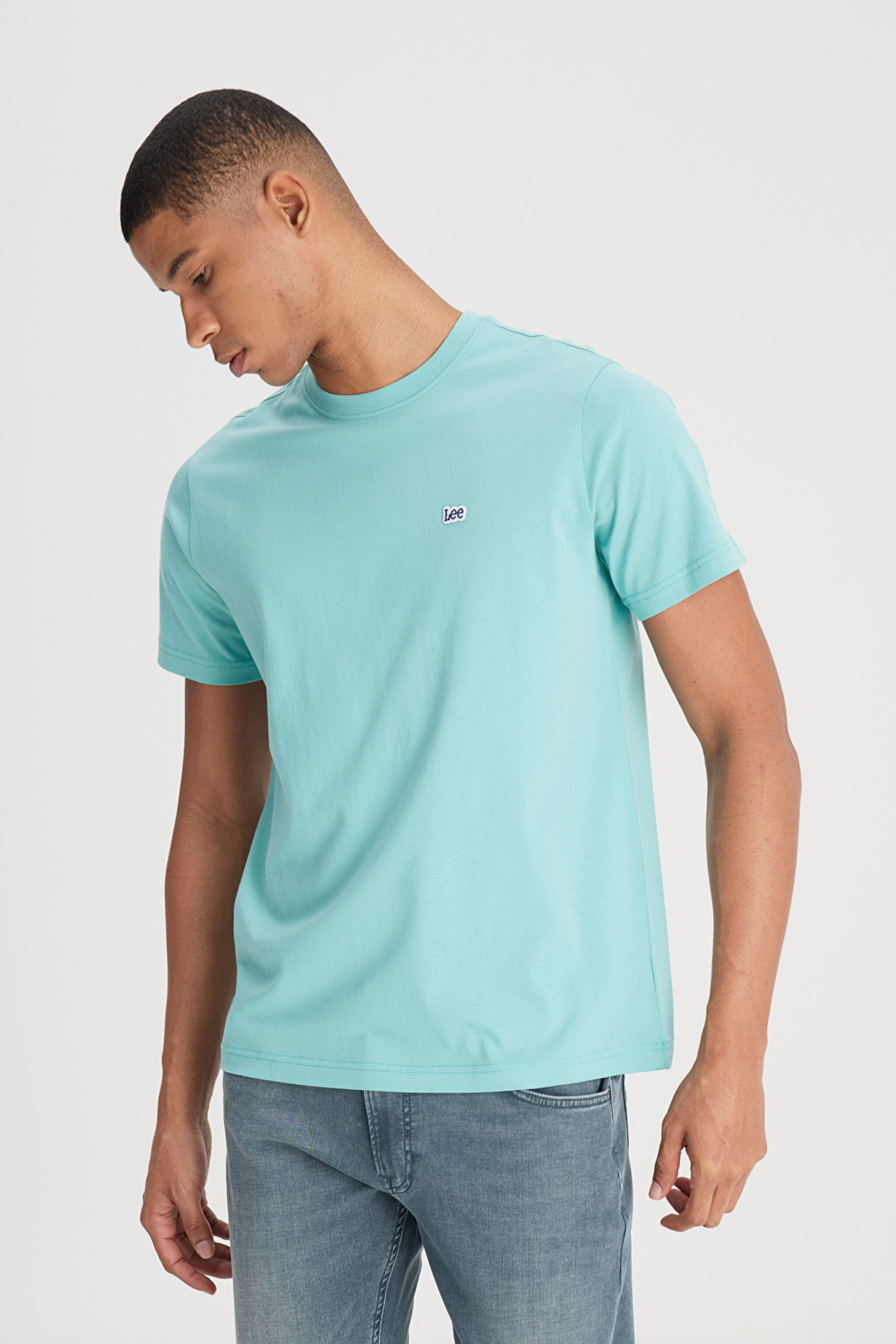Regular Fit Normal Kesim %100 Pamuk Bisiklet Yaka Açık Yeşil Tişört - Dusty Jade-L60UFQ41 (görsel 2)