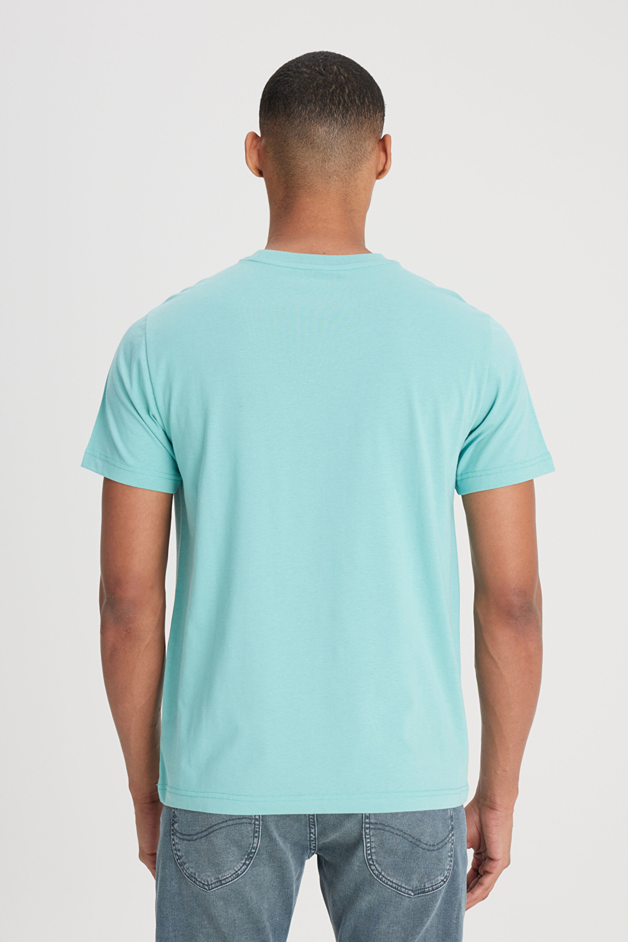 Regular Fit Normal Kesim %100 Pamuk Bisiklet Yaka Açık Yeşil Tişört - Dusty Jade-L60UFQ41 (görsel 5)