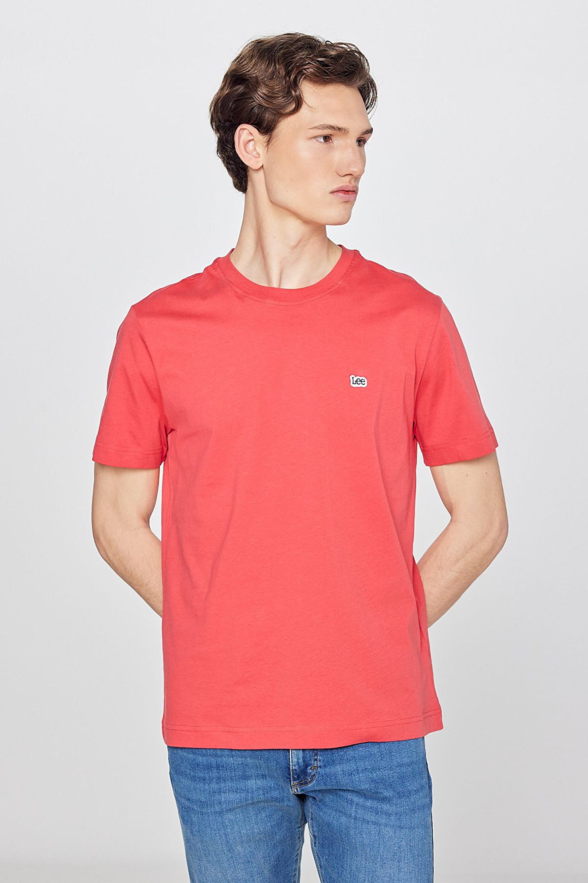 Regular Fit Normal Kesim %100 Pamuk Bisiklet Yaka Kırmızı Tişört - Coral-L60UFQ512 (görsel 2)