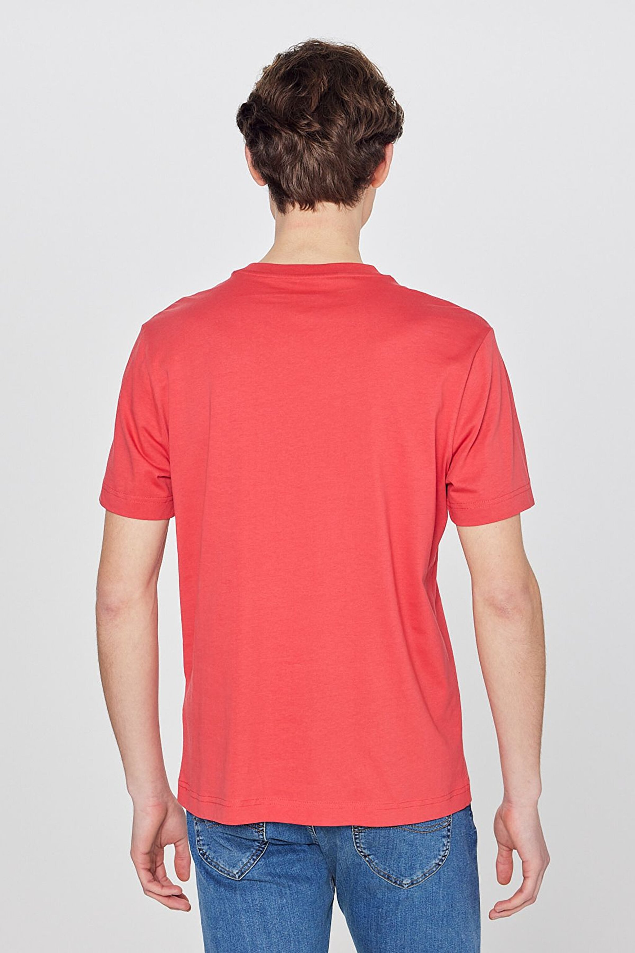 Regular Fit Normal Kesim %100 Pamuk Bisiklet Yaka Kırmızı Tişört - Coral-L60UFQ512 (görsel 5)