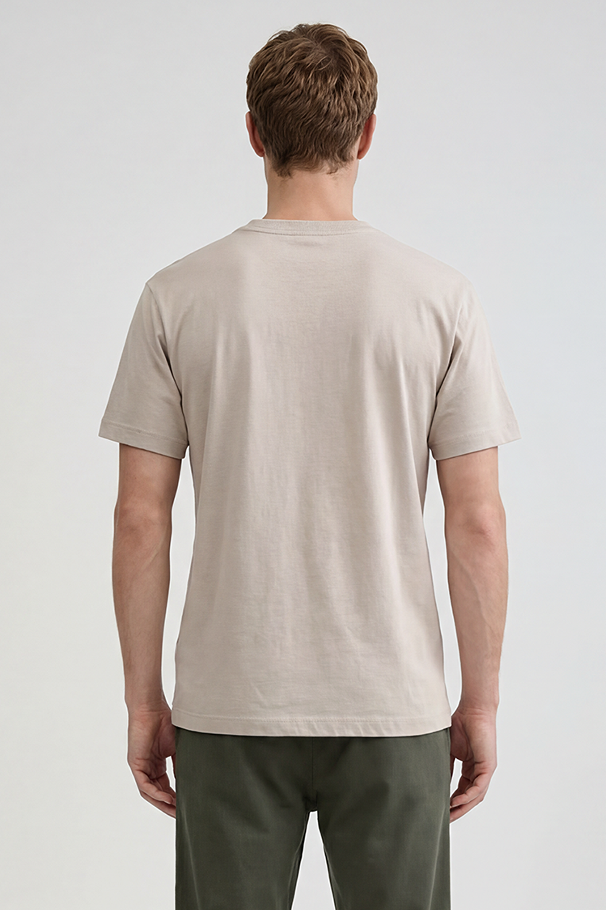 %100 Pamuk Regular Fit Normal Kesim Bisiklet Yaka Logo Detalı Tişört - Beige-L60UFQ614 (görsel 5)