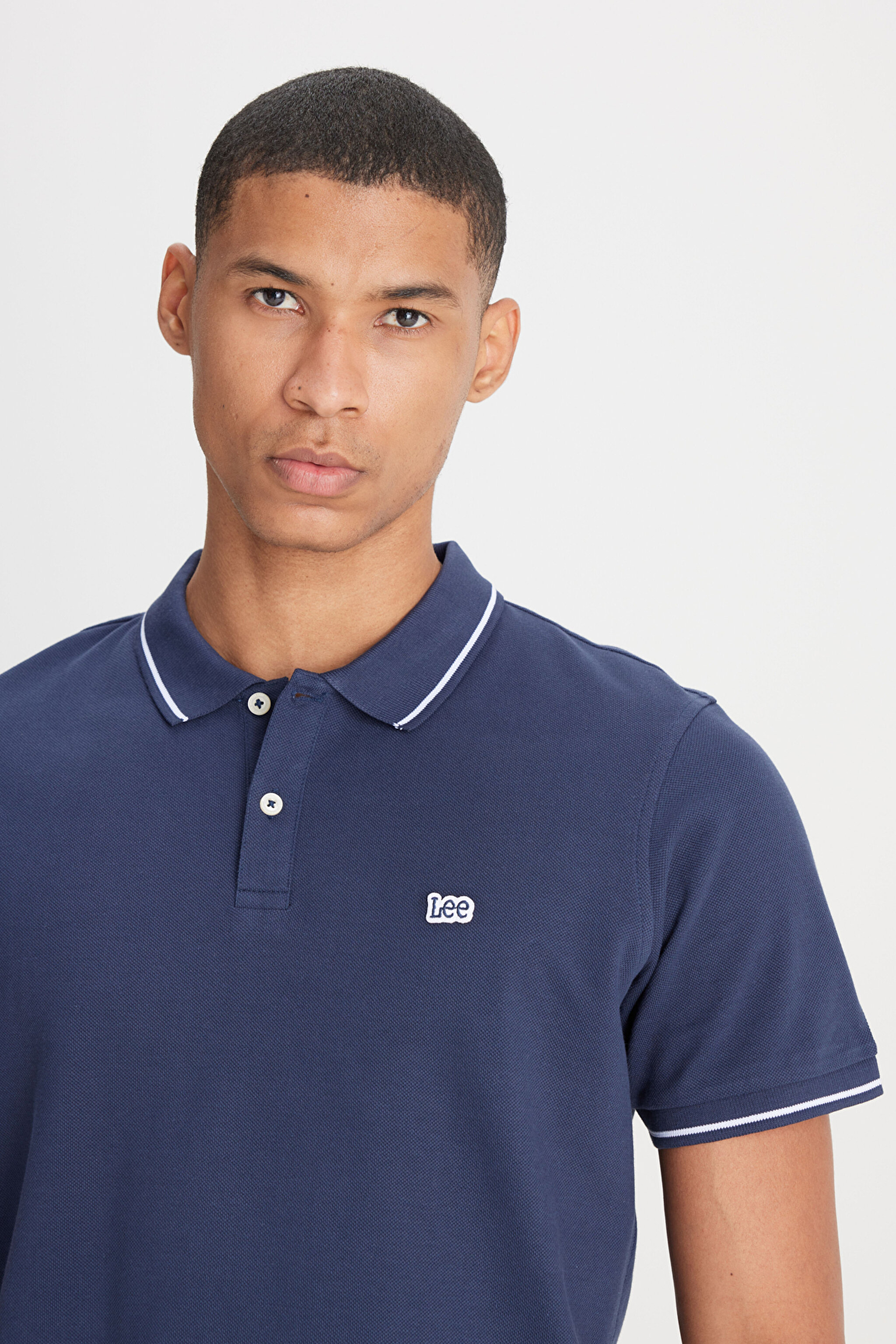 Slim Fit Dar Kesim Polo Yaka %100 Pamuk Tişört - Navy-L61ARL35 (görsel 4)