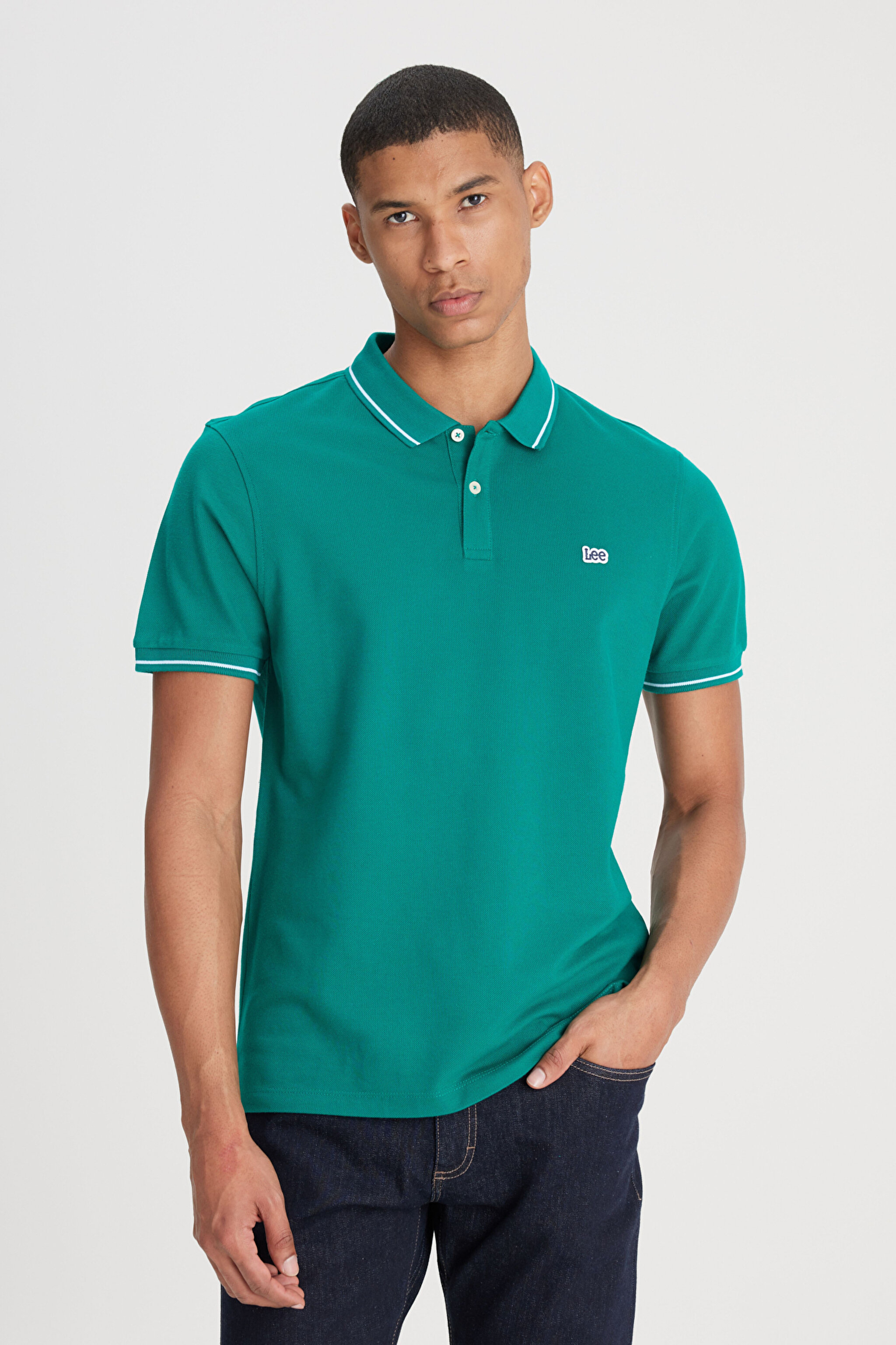 Regular Fit Normal Kesim %100 Pamuk Polo Yaka Yeşil Tişört