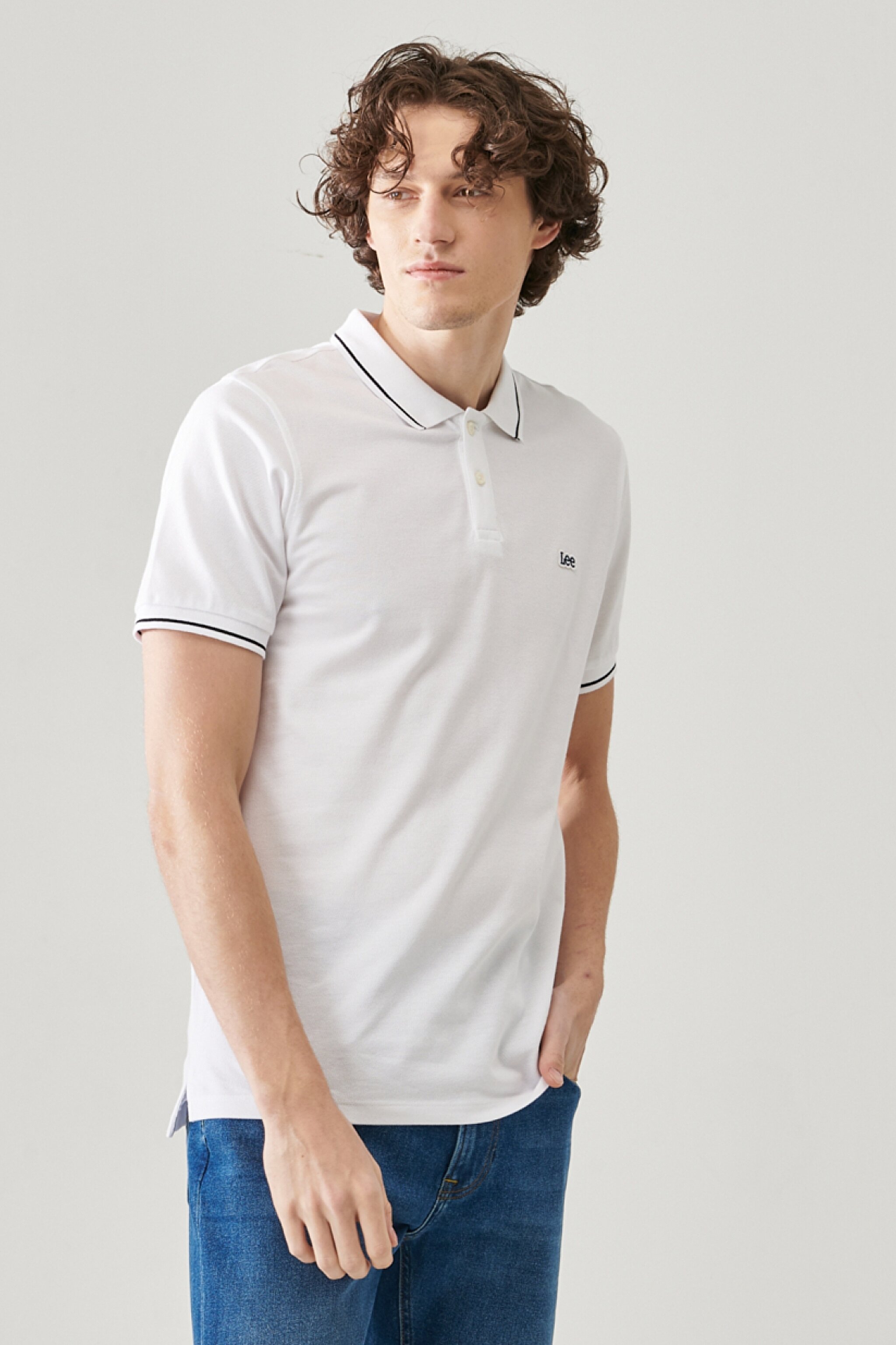 Slim Fit Dar Kesim Polo Yaka %100 Pamuk Tişört - Bright White-L61ARLLJ