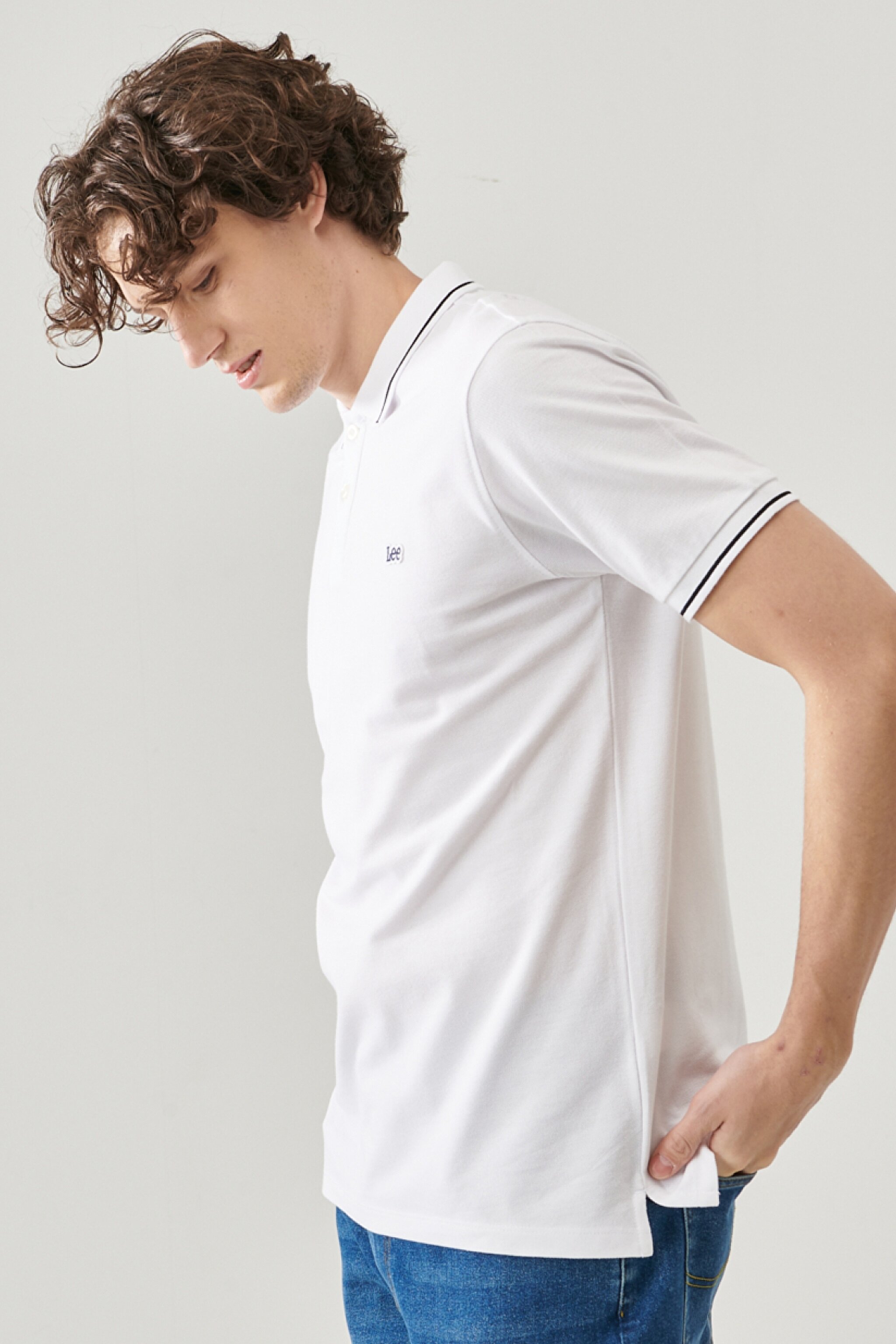 Slim Fit Dar Kesim Polo Yaka %100 Pamuk Tişört - Bright White-L61ARLLJ (görsel 2)