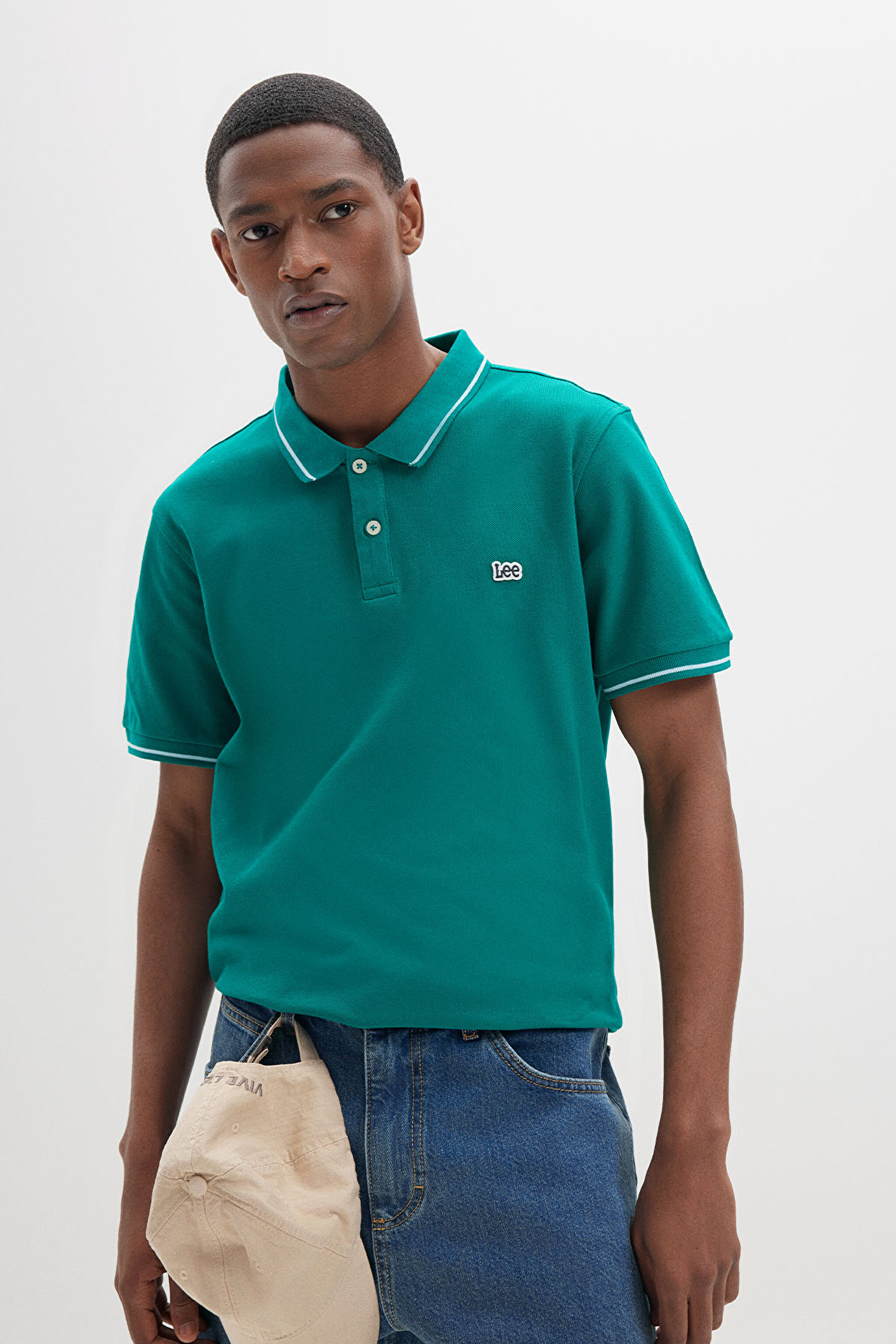 Regular Fit Normal Kesim Polo Yaka %100 Pamuk Yeşil Tişört - Evergreen-L61ARLOT