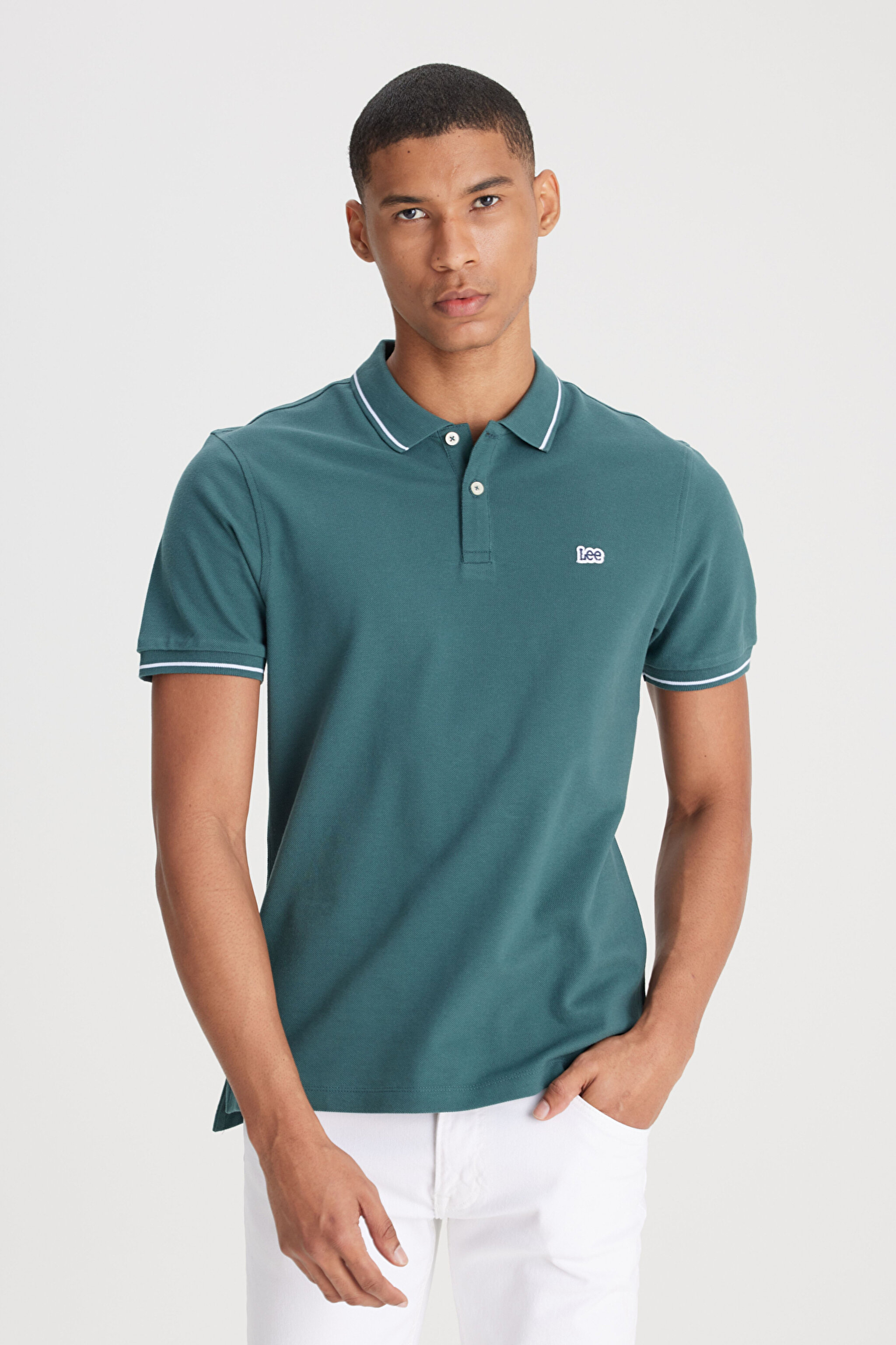 Regular Fit Normal Kesim Polo Yaka %100 Pamuk Yeşil Tişört - Evergreen-L61ARLOT (görsel 2)