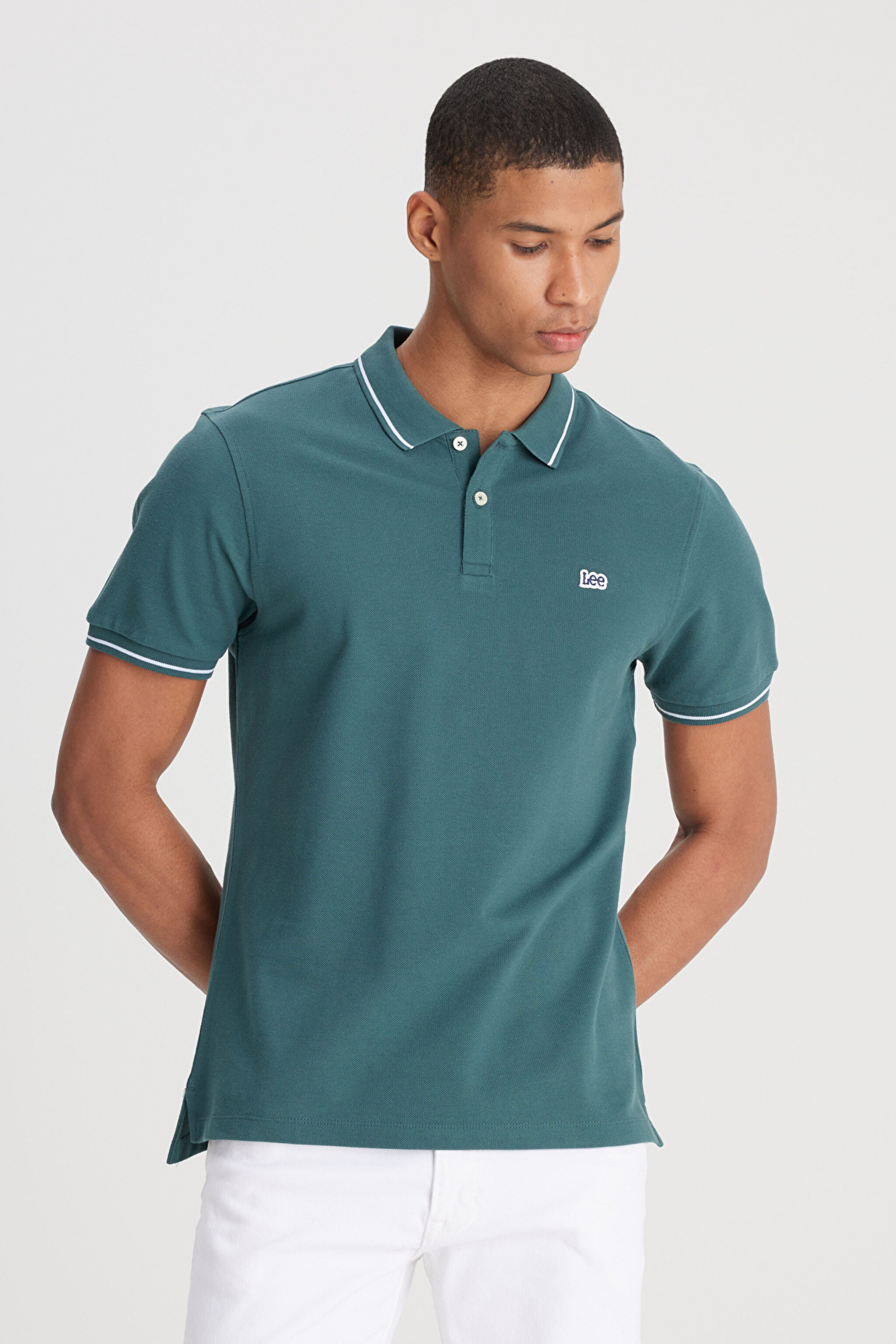 Regular Fit Normal Kesim Polo Yaka %100 Pamuk Yeşil Tişört - Evergreen-L61ARLOT (görsel 3)