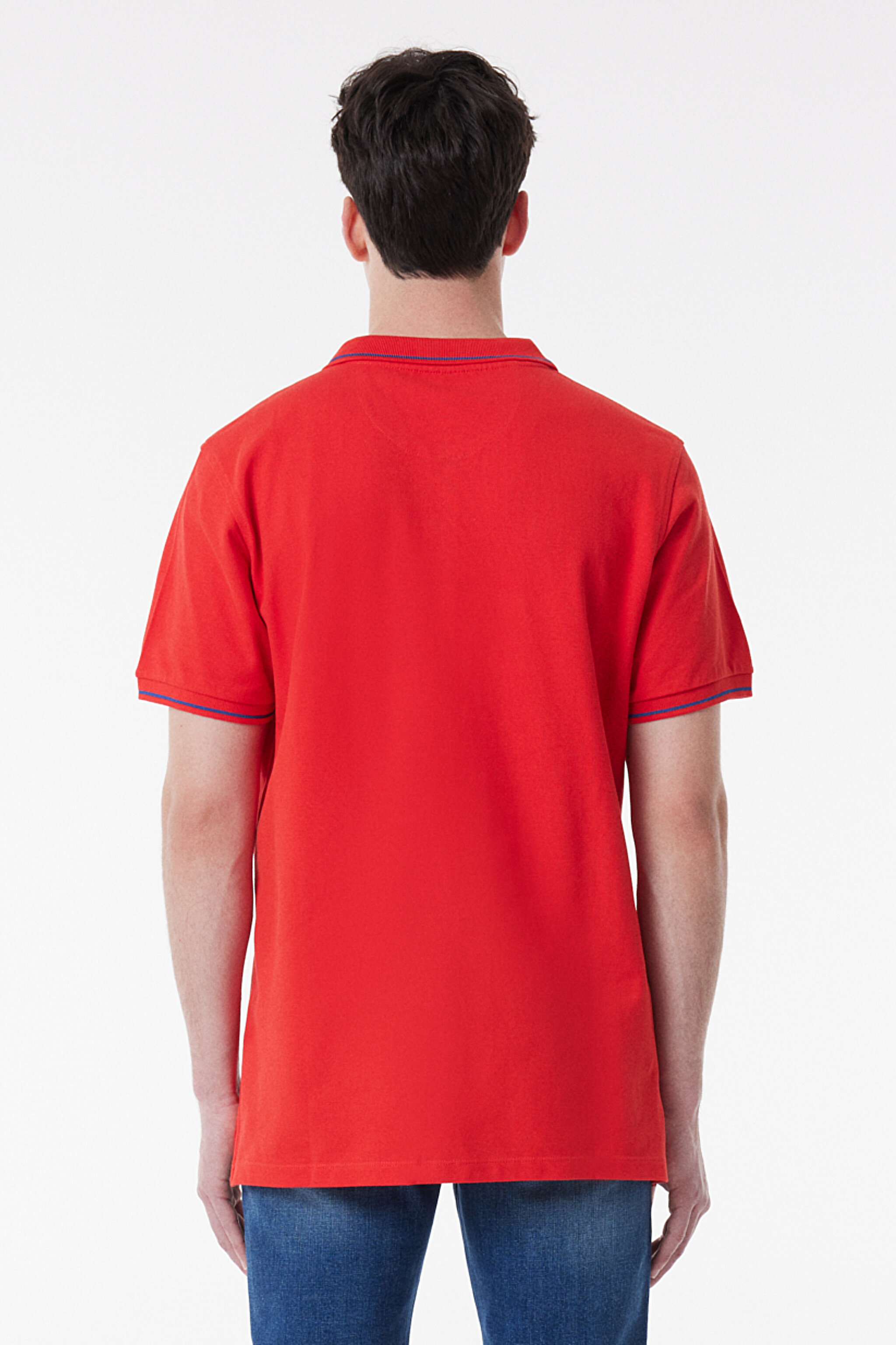 Slim Fit Dar Kesim Polo Yaka %100 Pamuk Tişört - Washed Red-L61ARLQM (görsel 6)
