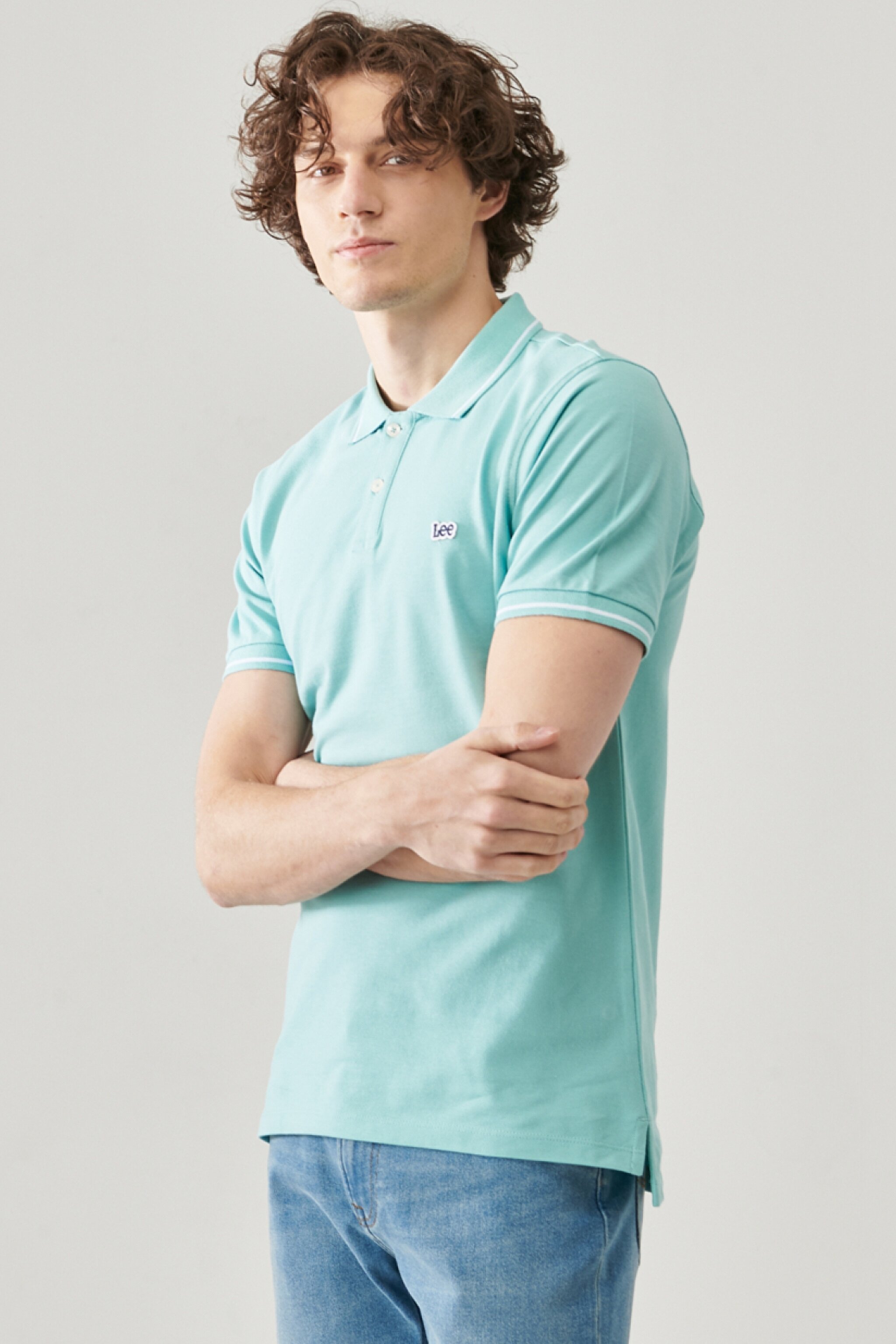 Regular Fit Rahat Kesim %100 Pamuk Polo Yaka Pique Tişört - Mint Blue-L61ARLUD (görsel 2)