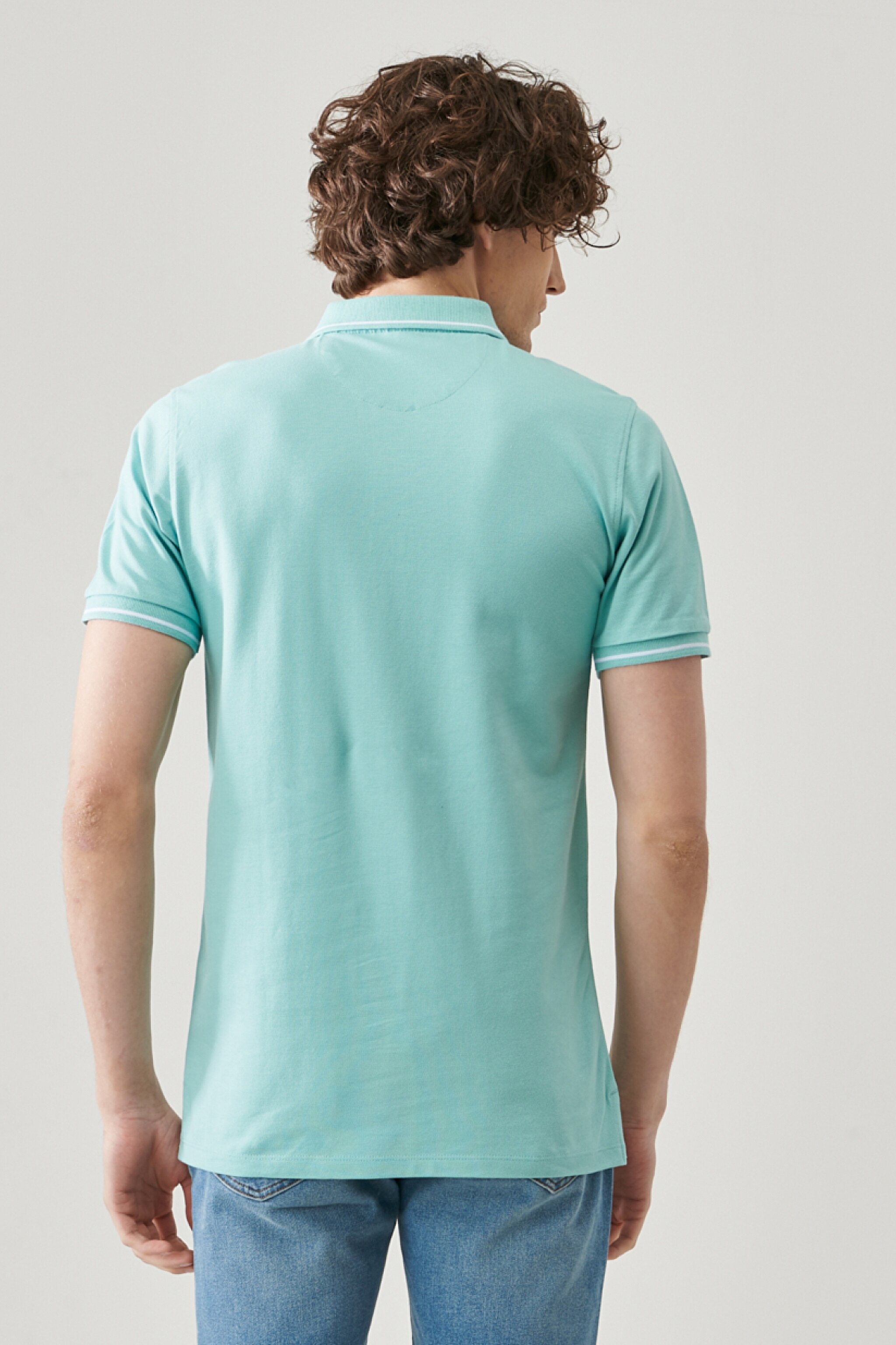 Regular Fit Rahat Kesim %100 Pamuk Polo Yaka Pique Tişört - Mint Blue-L61ARLUD (görsel 5)