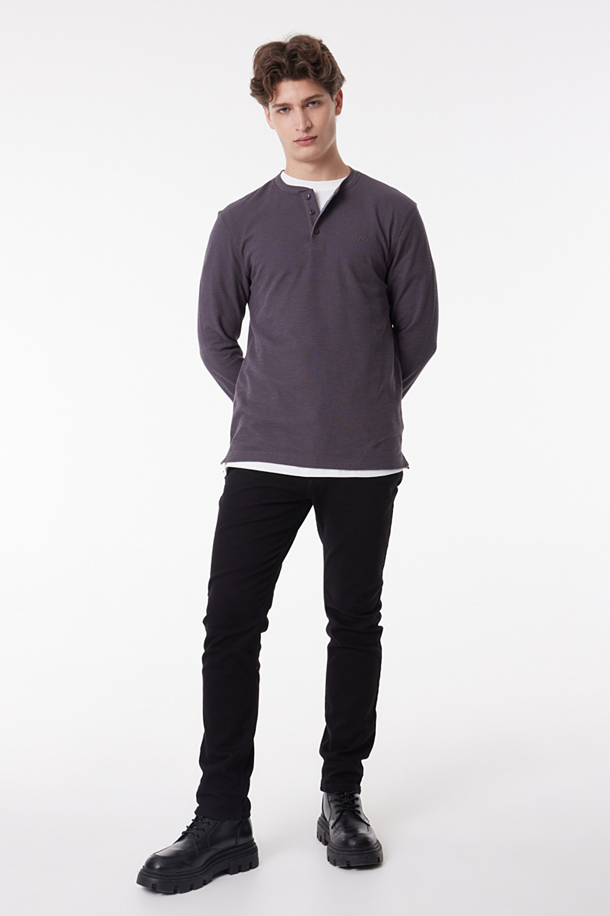 Regular Fit Normal Kesim %100 Pamuk Bisiklet Yaka Gri Tişört - Gray-L61RNB035 (görsel 2)