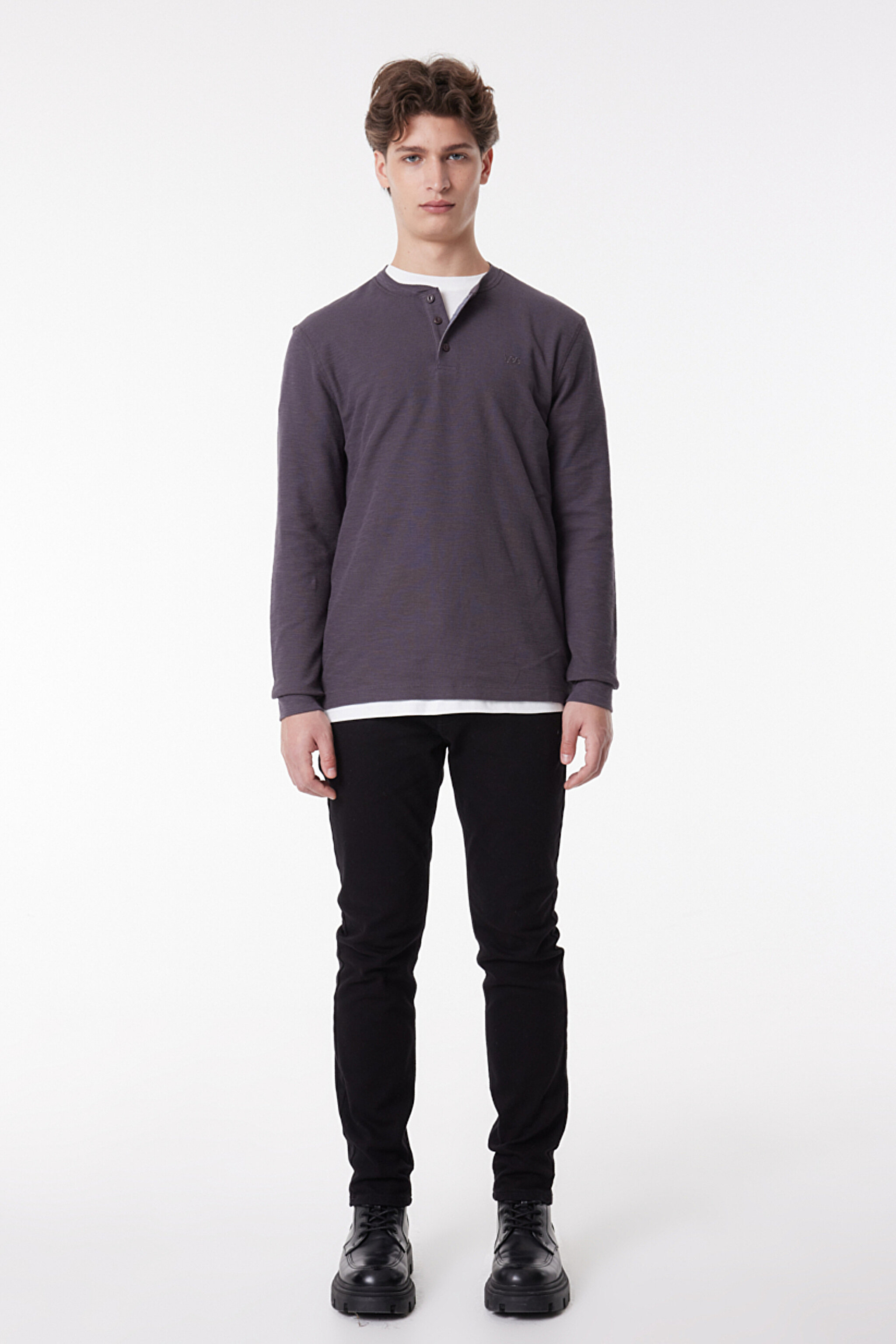 Regular Fit Normal Kesim %100 Pamuk Bisiklet Yaka Gri Tişört - Gray-L61RNB035 (görsel 3)