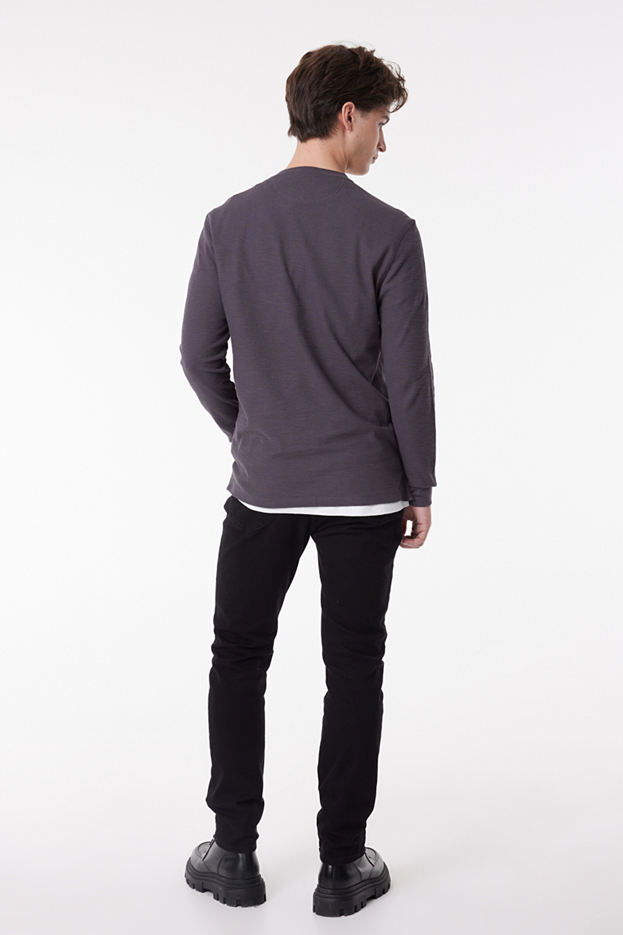 Regular Fit Normal Kesim %100 Pamuk Bisiklet Yaka Gri Tişört - Gray-L61RNB035 (görsel 5)