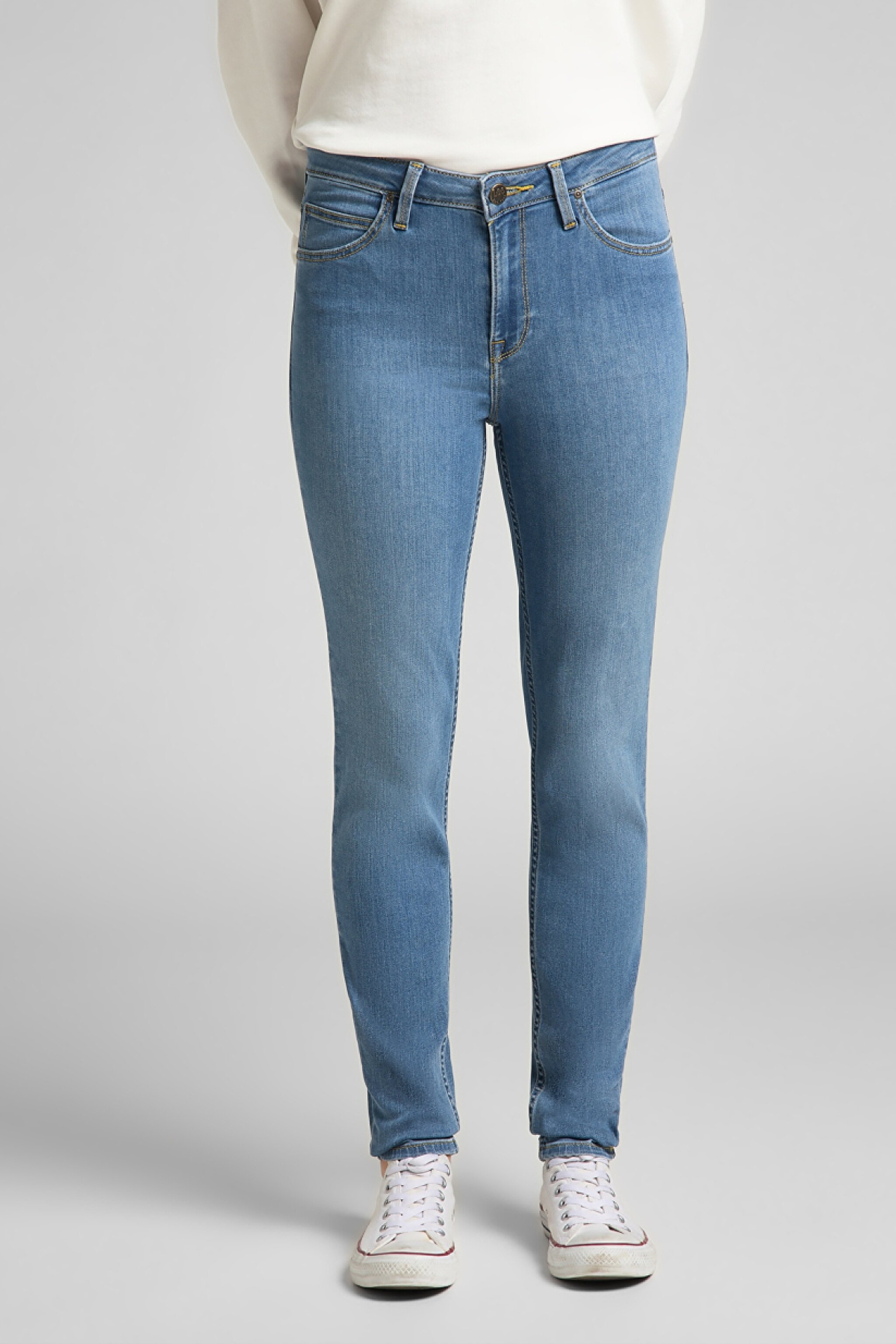 Scarlett Skinny Fit Dar Kesim Yüksek Bel Esnek Jean Kot Pantolon - Mid Blue-L626EMXT (görsel 2)