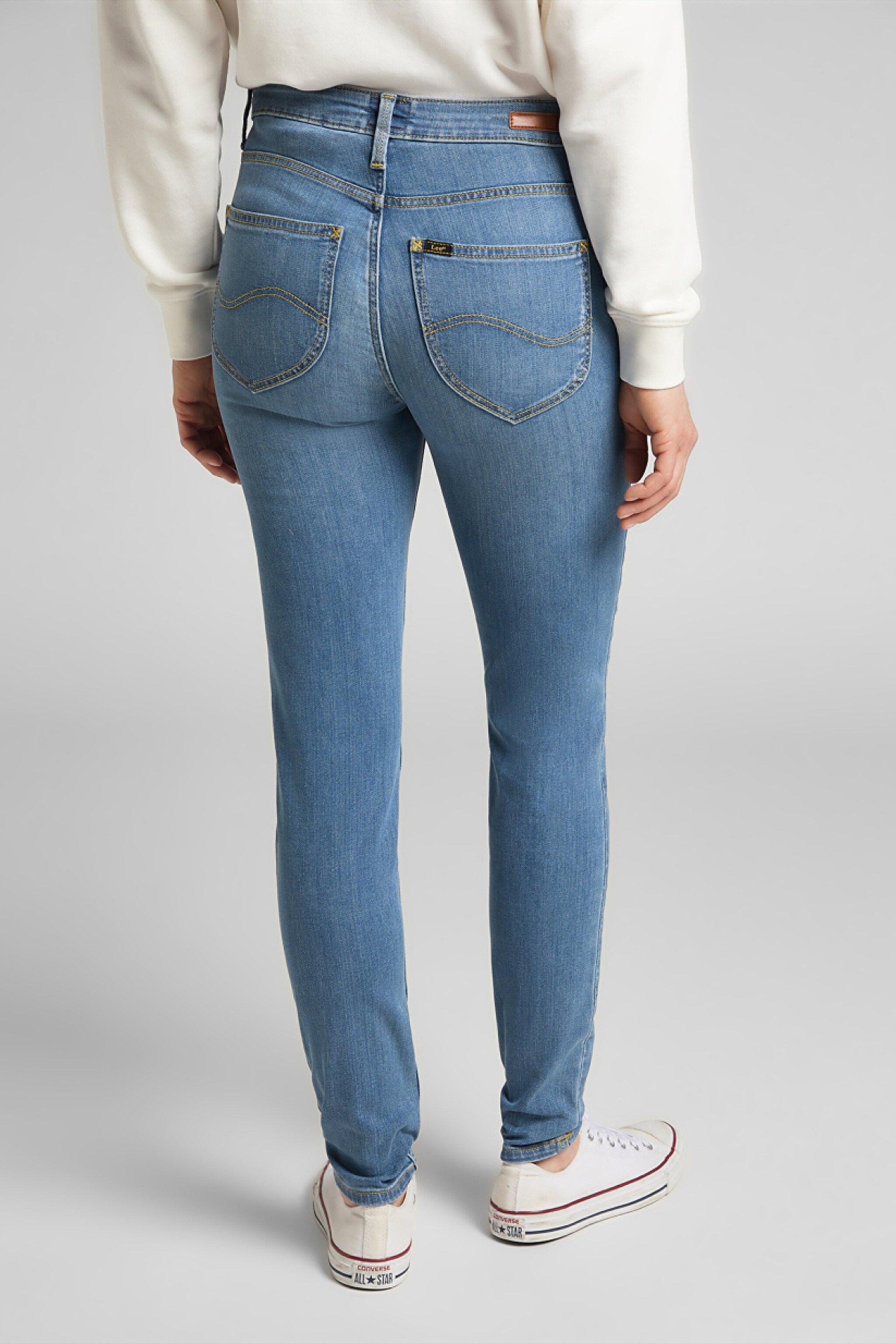 Scarlett Skinny Fit Dar Kesim Yüksek Bel Esnek Jean Kot Pantolon - Mid Blue-L626EMXT (görsel 4)