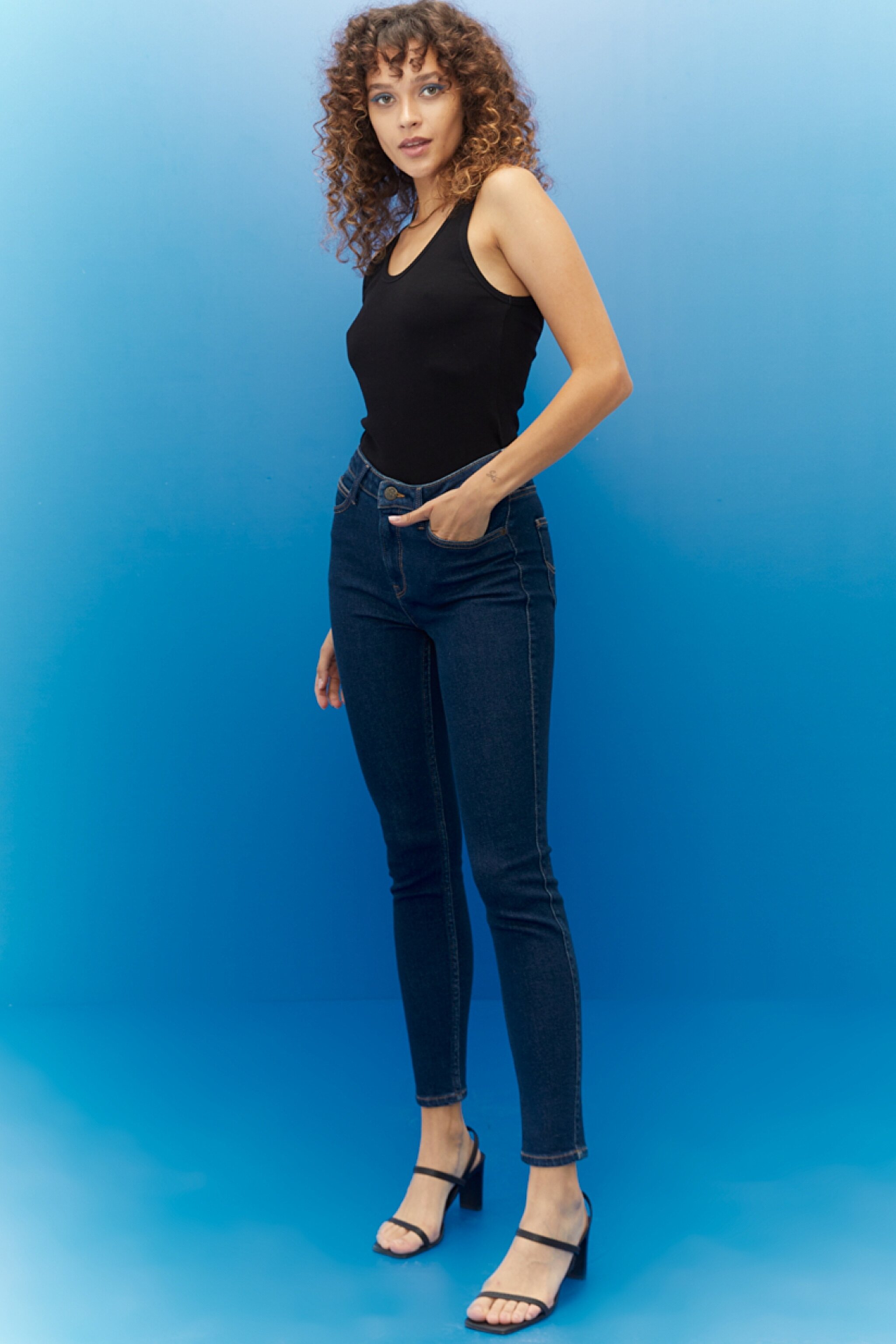 Scarlett Skinny Fit Dar Kesim Yüksek Bel Esnek Jean Kot Pantolon - Dark Hydro-L626FAKQ (görsel 2)