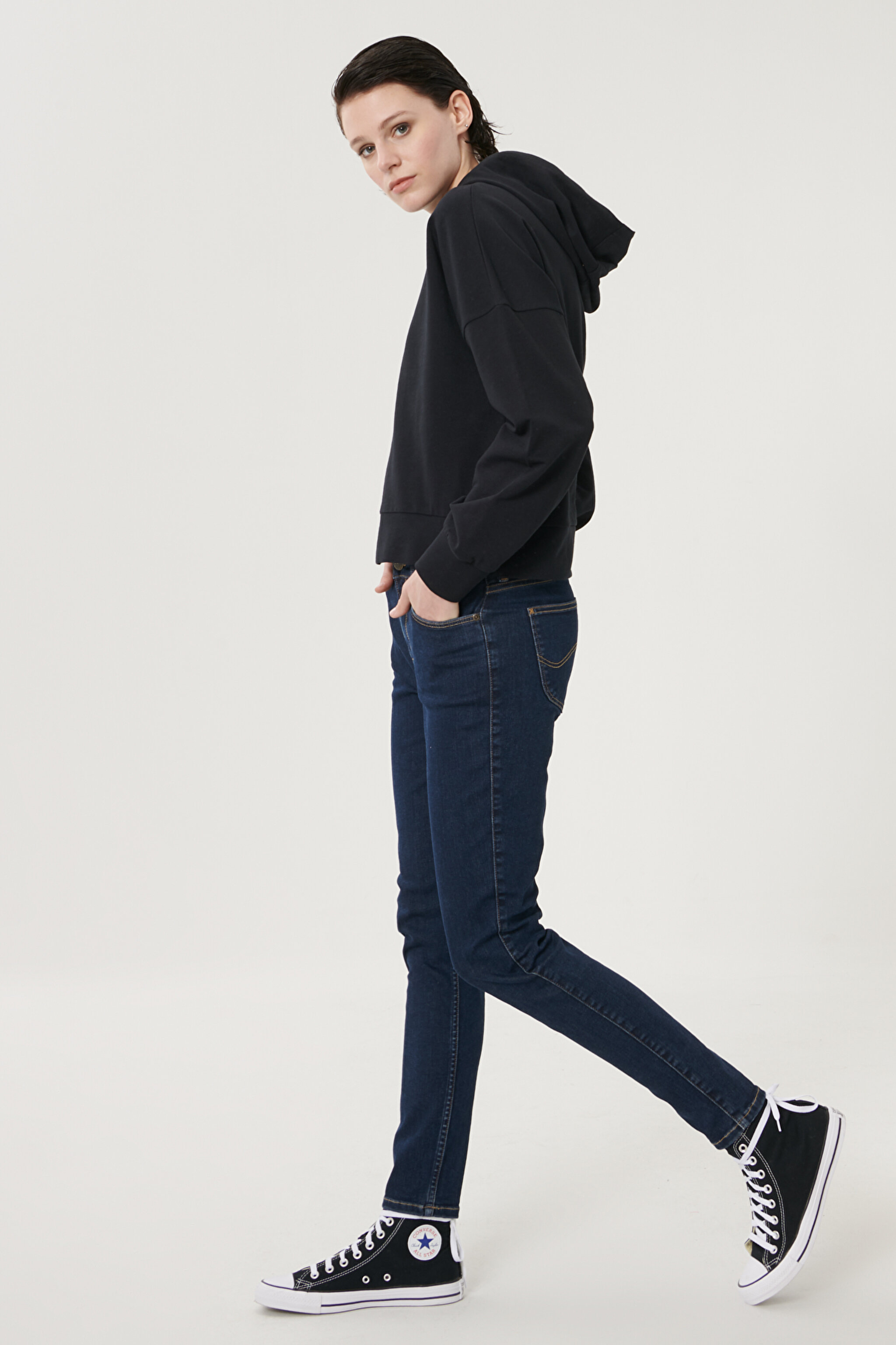 Scarlett High Skinny Fit Denim Esnek Jean Kot Pantolon - Dark Blue-L626MDNX (görsel 2)