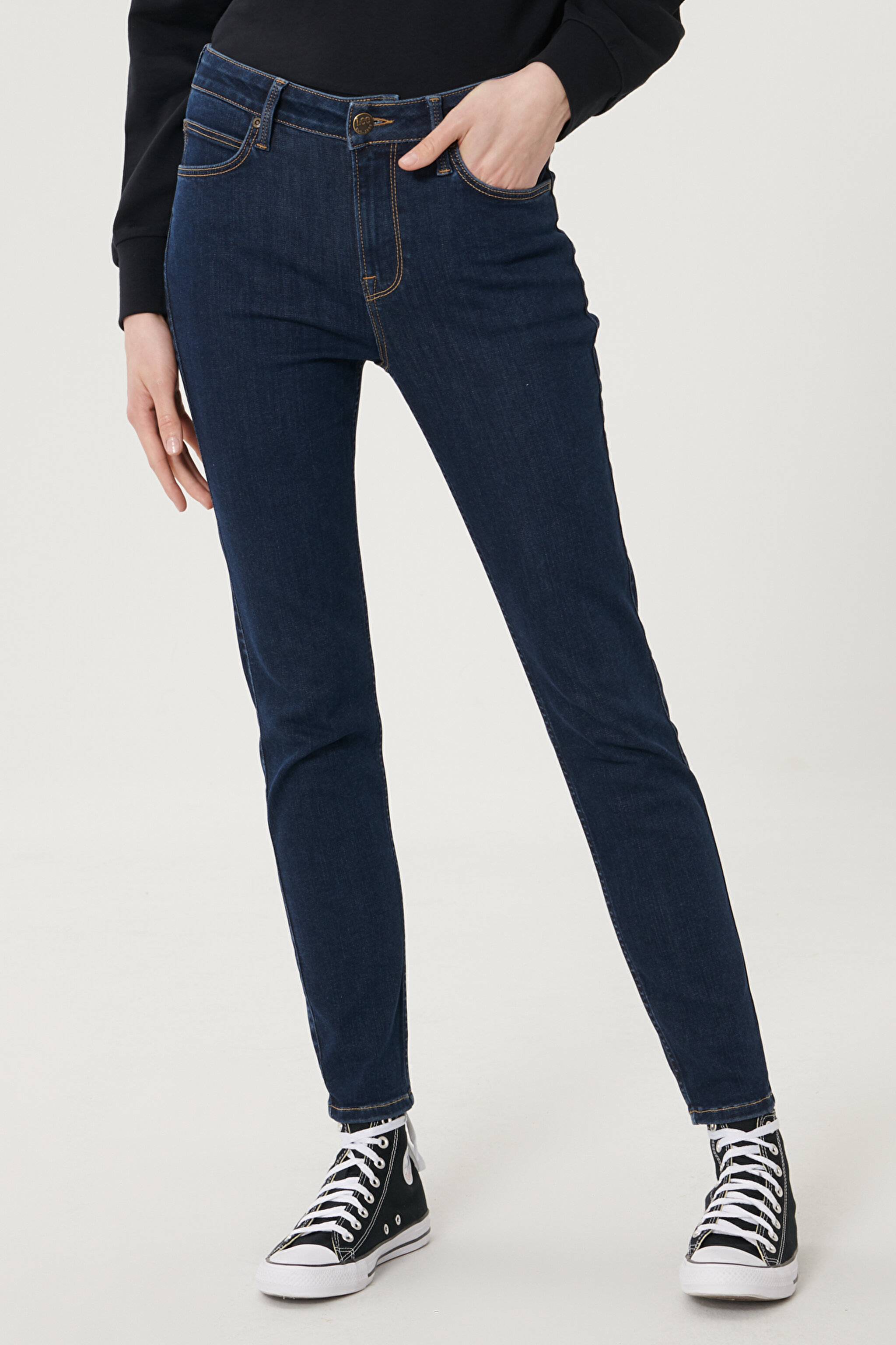 Scarlett High Skinny Fit Denim Esnek Jean Kot Pantolon - Dark Blue-L626MDNX (görsel 4)