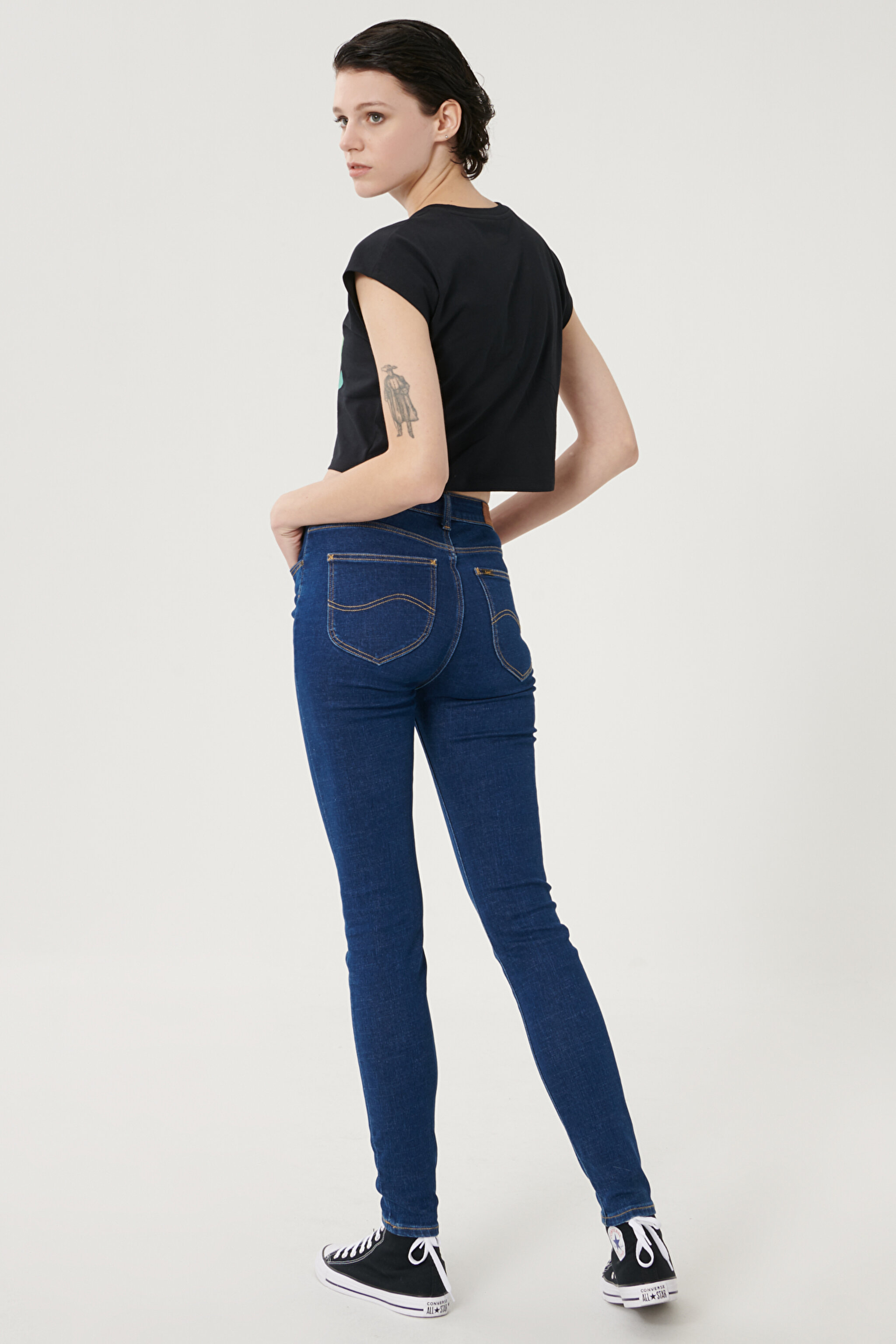Scarlett High Skinny Fit Denim Esnek Jean Kot Pantolon - Dark Blue-L626PQXM (görsel 4)