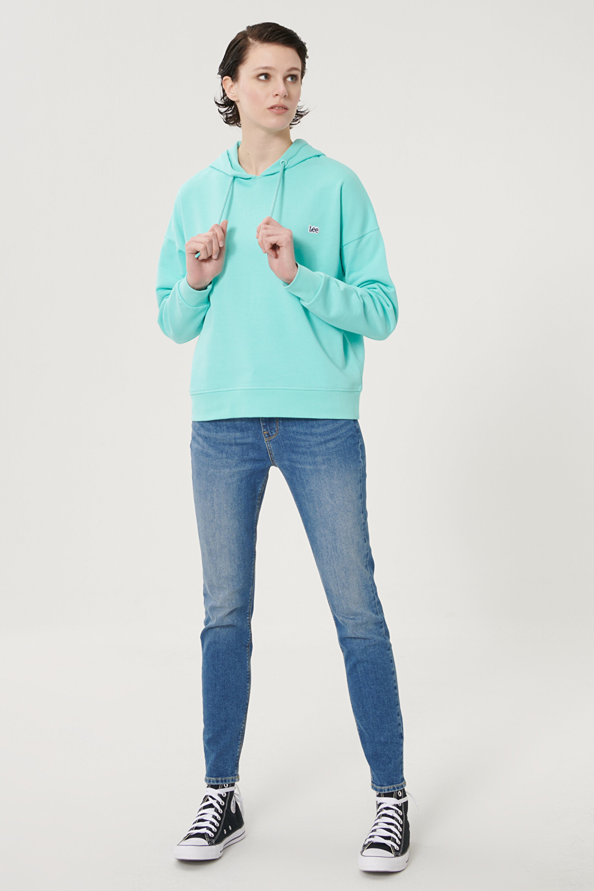 Scarlett High Skinny Fit Denim Esnek Jean Kot Pantolon - Mid Blue-L626QDTO