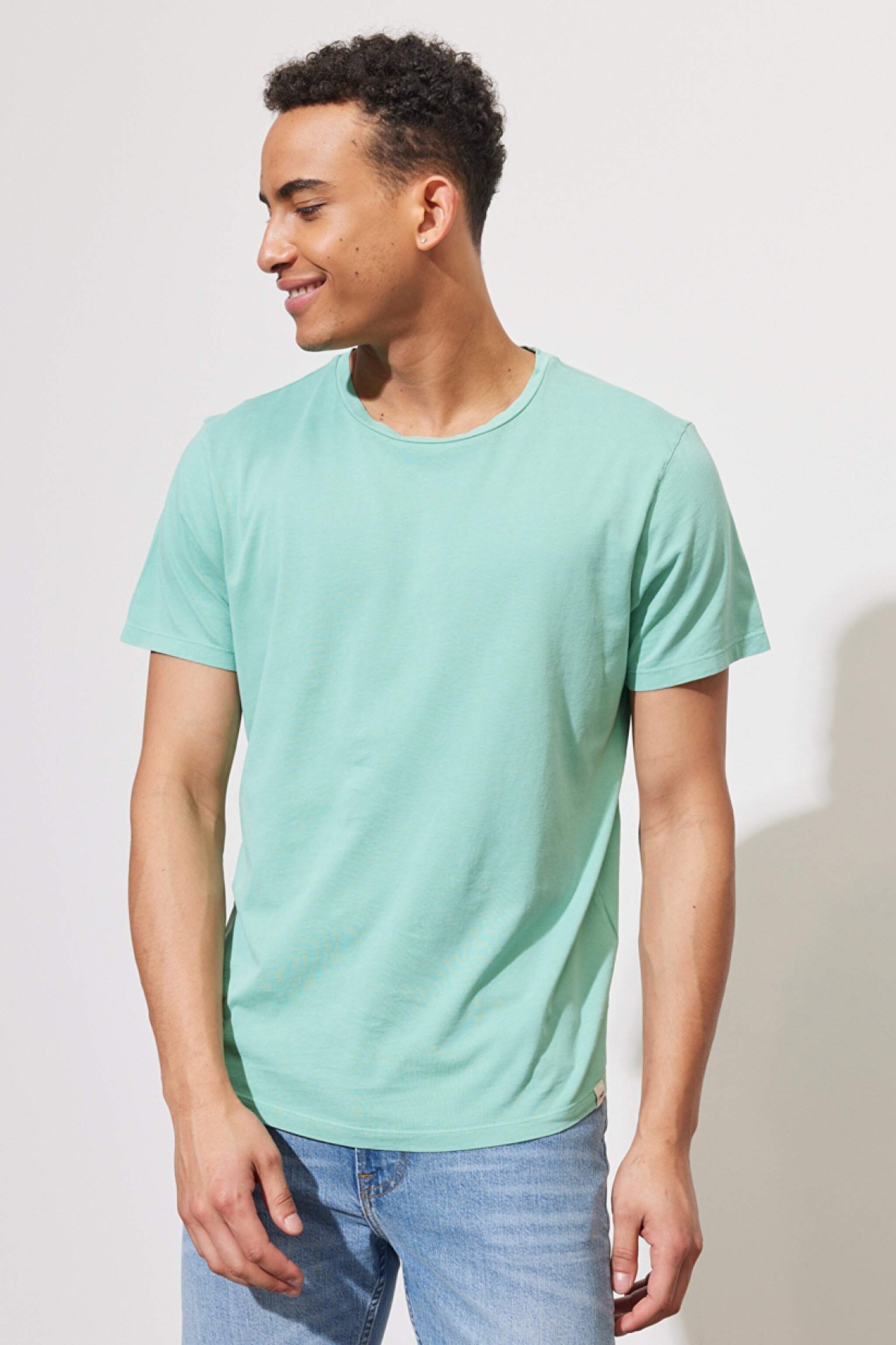 Regular Fit Normal Kesim %100 Pamuk Bisiklet Yaka Yeşil Tişört - Dusty Jade-L62JCK41 (görsel 2)
