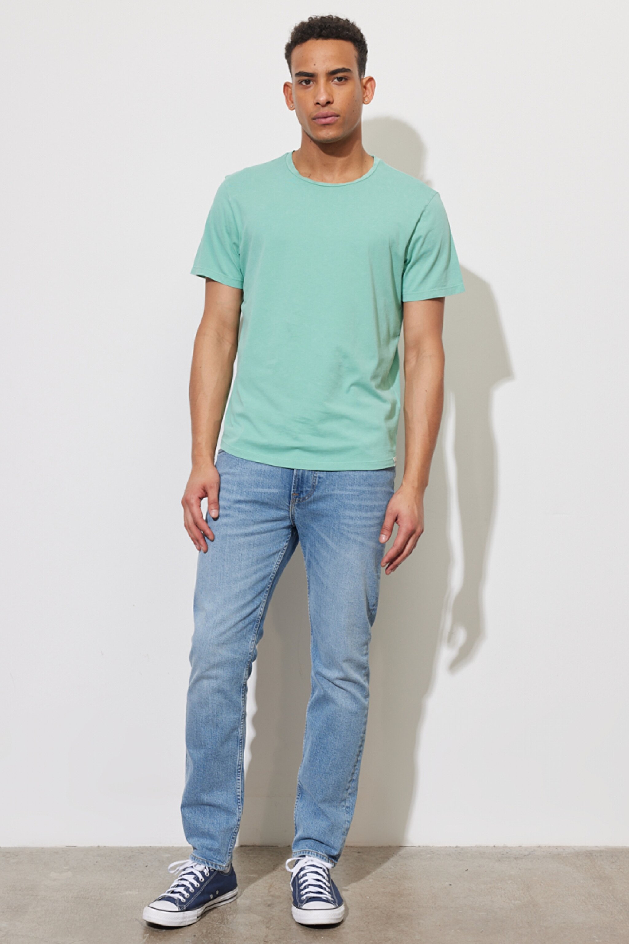 Regular Fit Normal Kesim %100 Pamuk Bisiklet Yaka Yeşil Tişört - Dusty Jade-L62JCK41 (görsel 4)