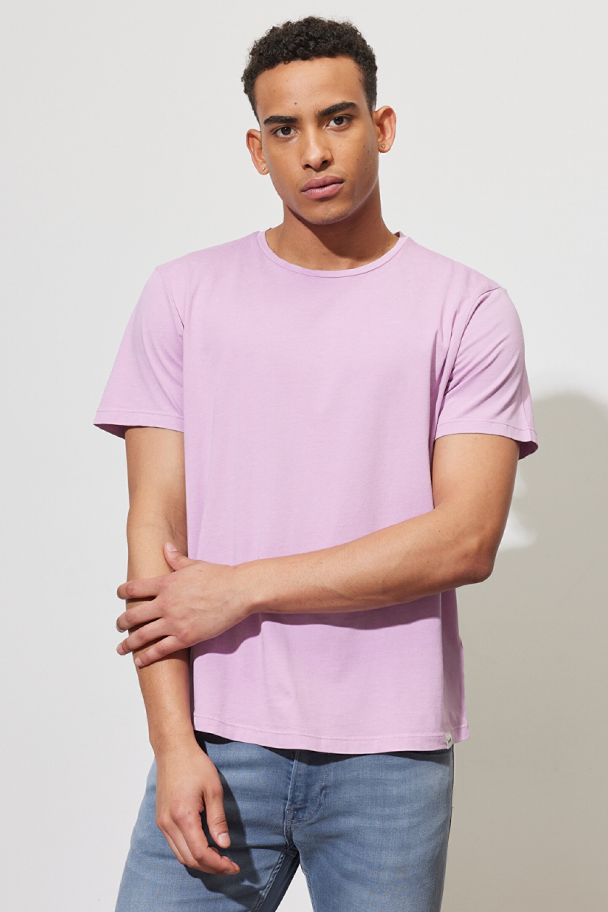 Regular Fit Normal Kesim %100 Pamuk Bisiklet Yaka Pembe Tişört