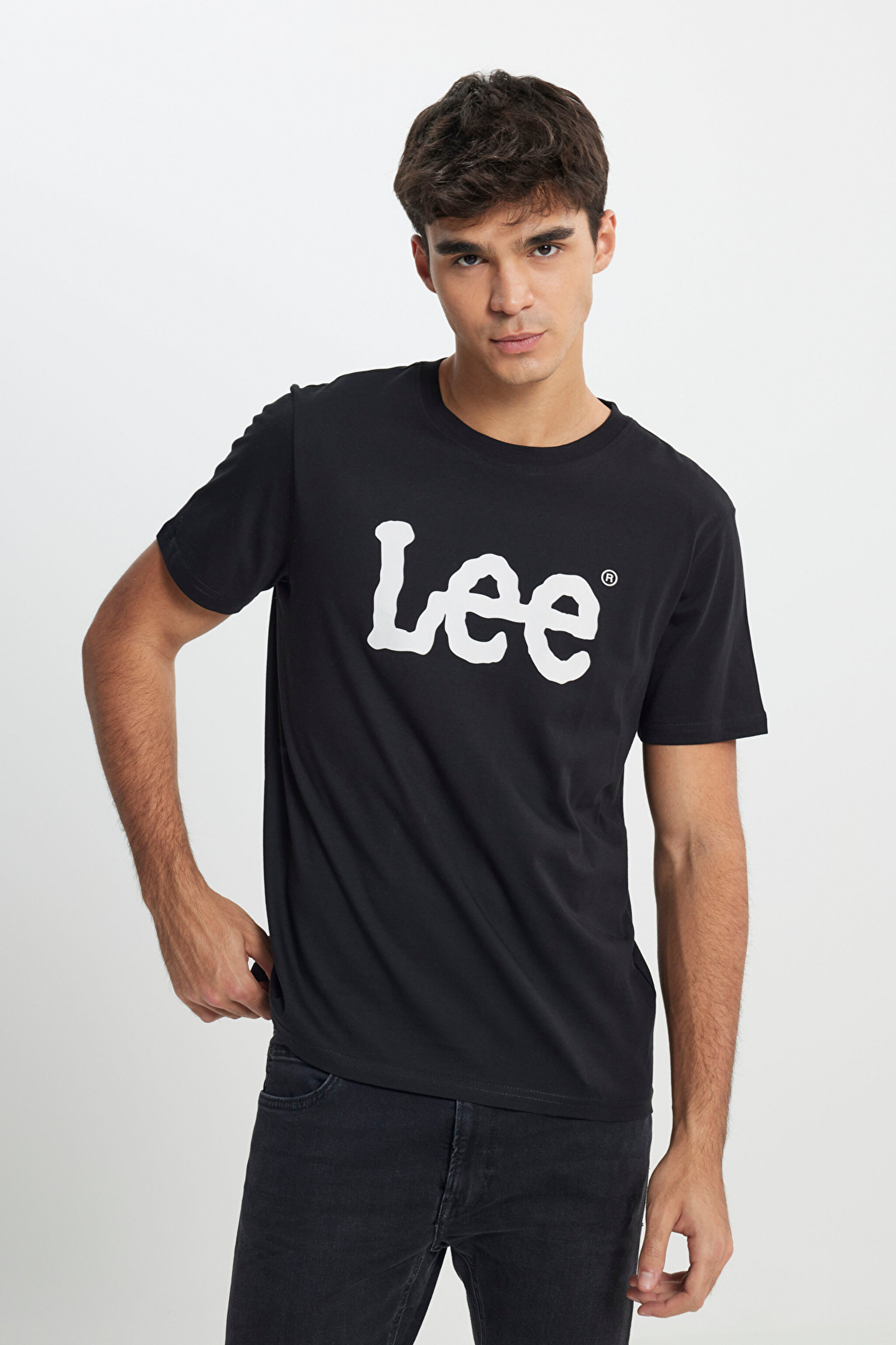 Regular Fit Normal Kesim Sıfır Yaka %100 Pamuk Logolu Tişört - Black-L65QAI01 (görsel 2)