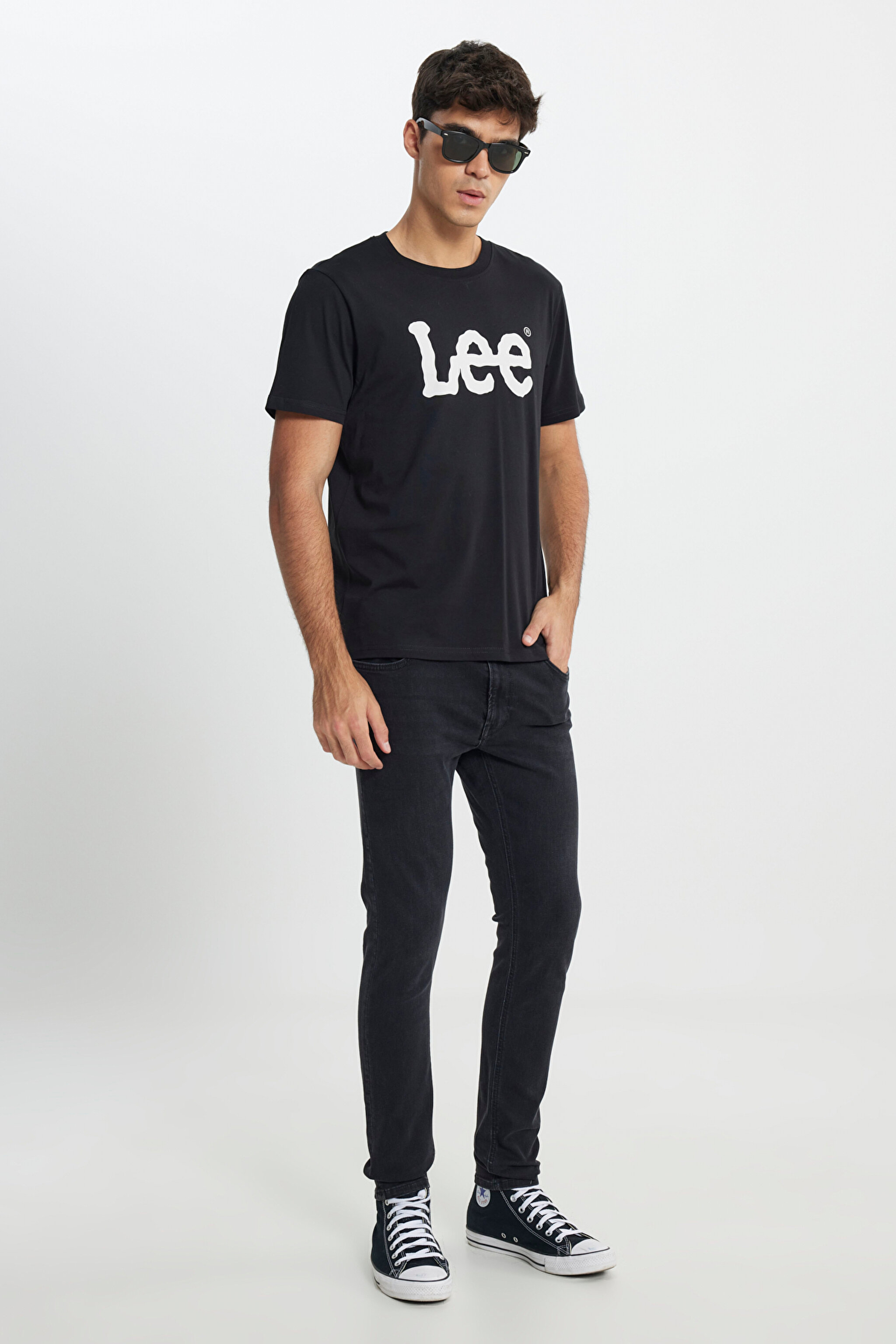 Regular Fit Normal Kesim Sıfır Yaka %100 Pamuk Logolu Tişört - Black-L65QAI01 (görsel 3)