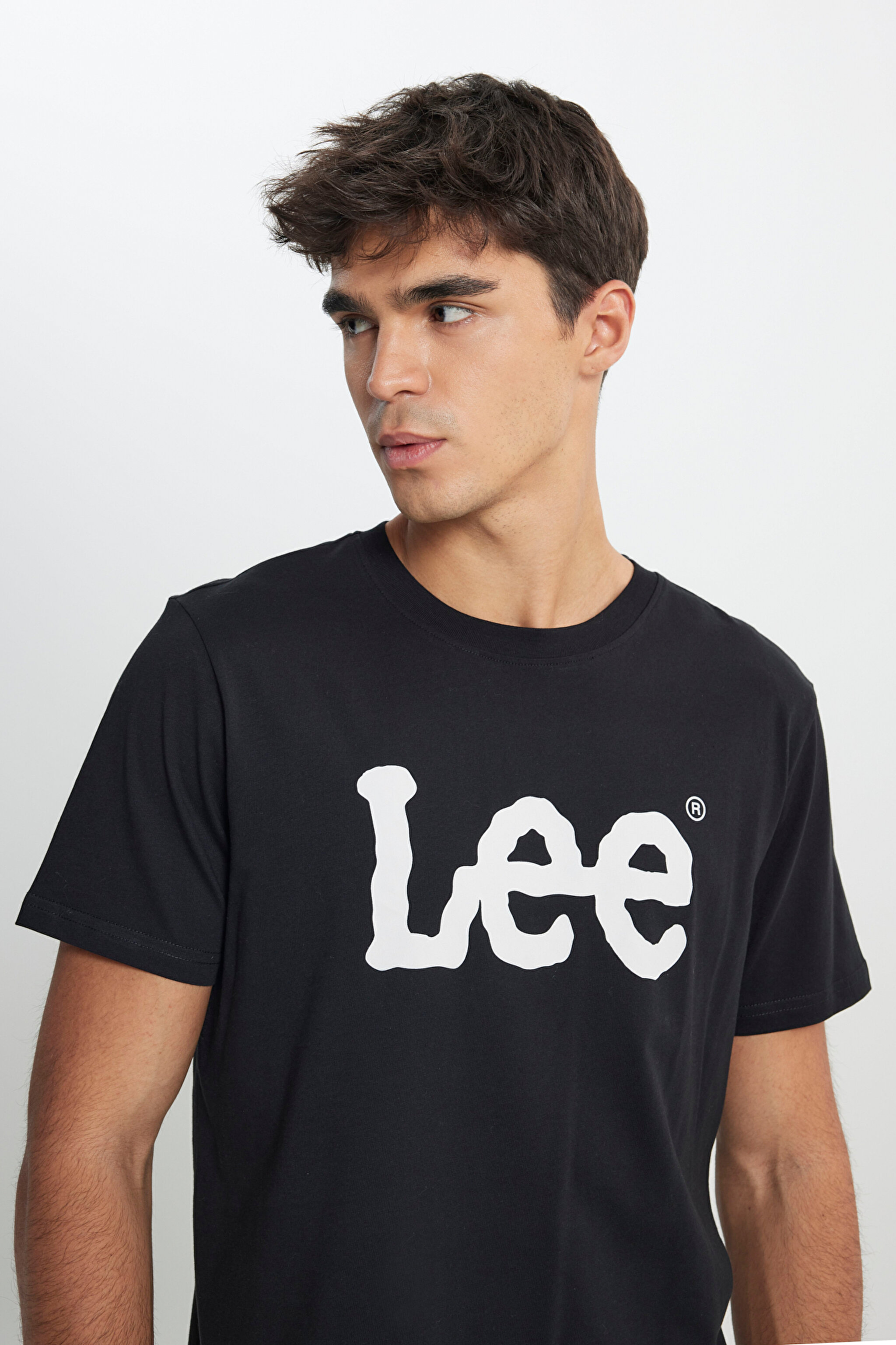 Regular Fit Normal Kesim Sıfır Yaka %100 Pamuk Logolu Tişört - Black-L65QAI01 (görsel 4)