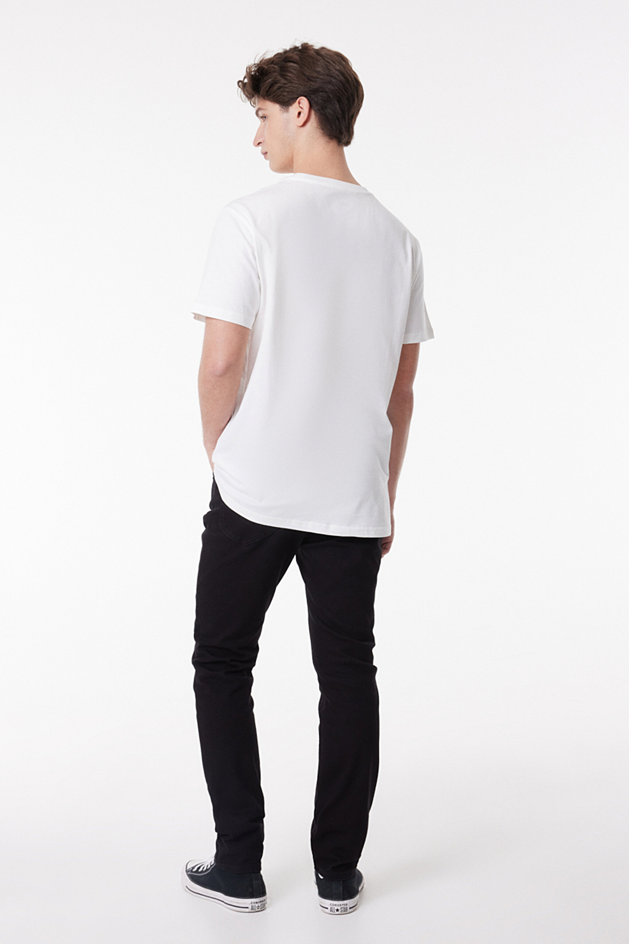 Regular Fit Normal Kesim Sıfır Yaka %100 Pamuk Logolu Tişört - White-L65QAI12 (görsel 4)